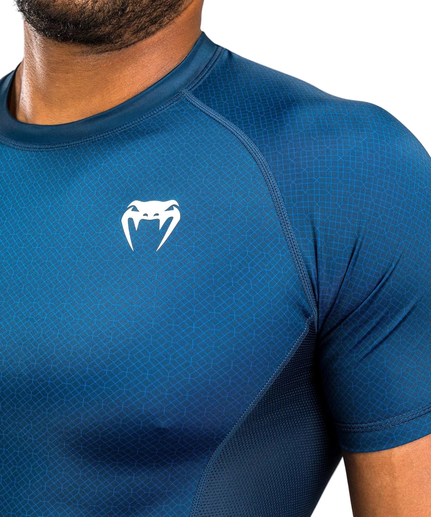 Rashguard manches courtes bleu Venum x Roger Gracie Academy compression BJJ grappling MMA