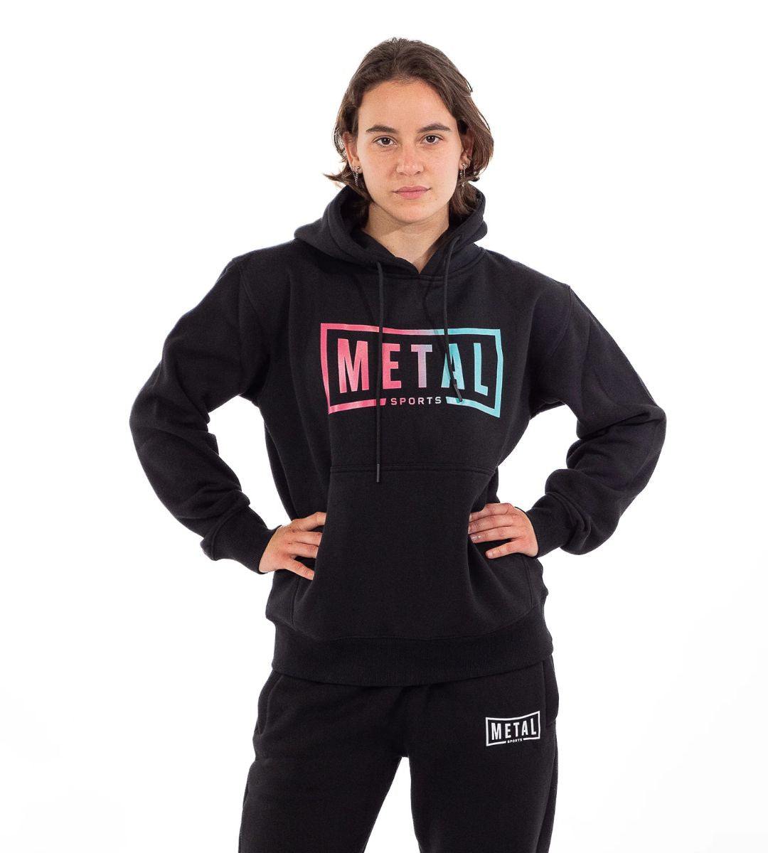 Sweat à capuche Metal Boxe noir unisexe avec logo coloré style rétro confort chaud sportif