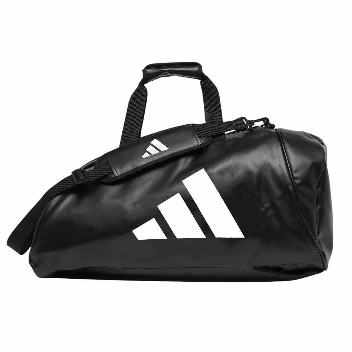 Black Adidas Sac d'entrainement 2 en 1 sports training bag with white logo and adjustable strap