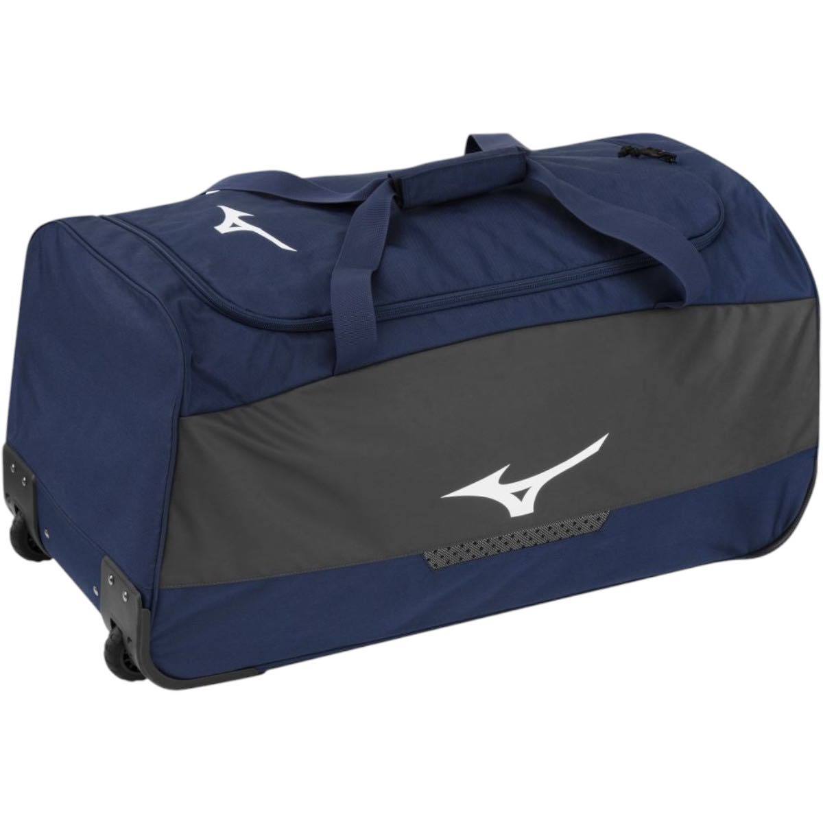 Sac de sport à roulettes Mizuno Trolley Bag de couleur noire, vue de face. - Bleu
