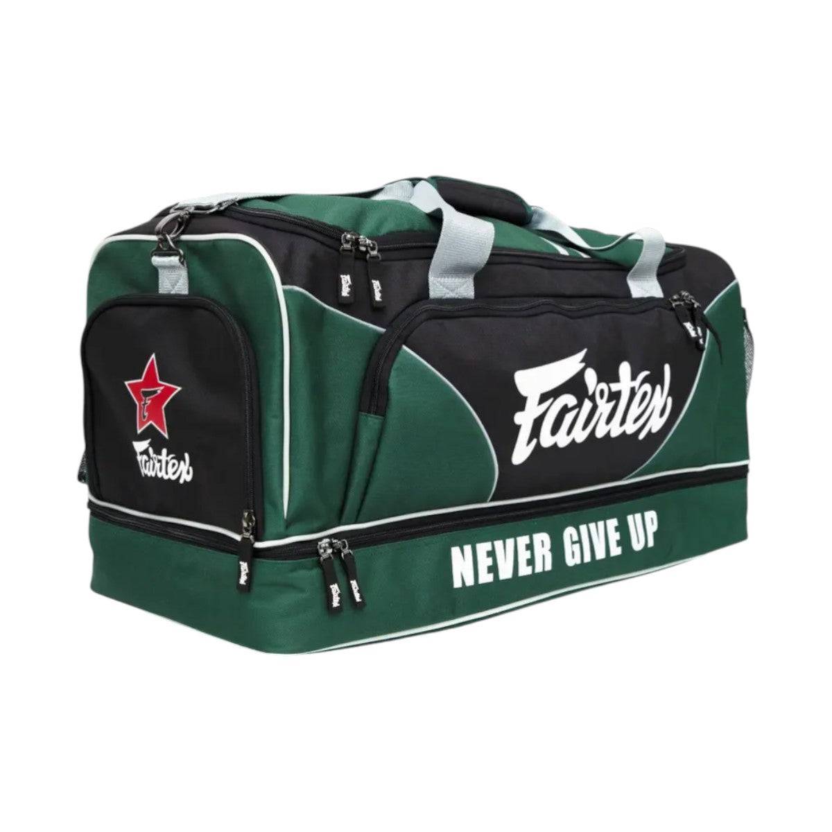 Sac de Sport Fairtex Premium noir et vert en nylon Rip Stop avec multiples rangements pour sports de combat pieds-poings