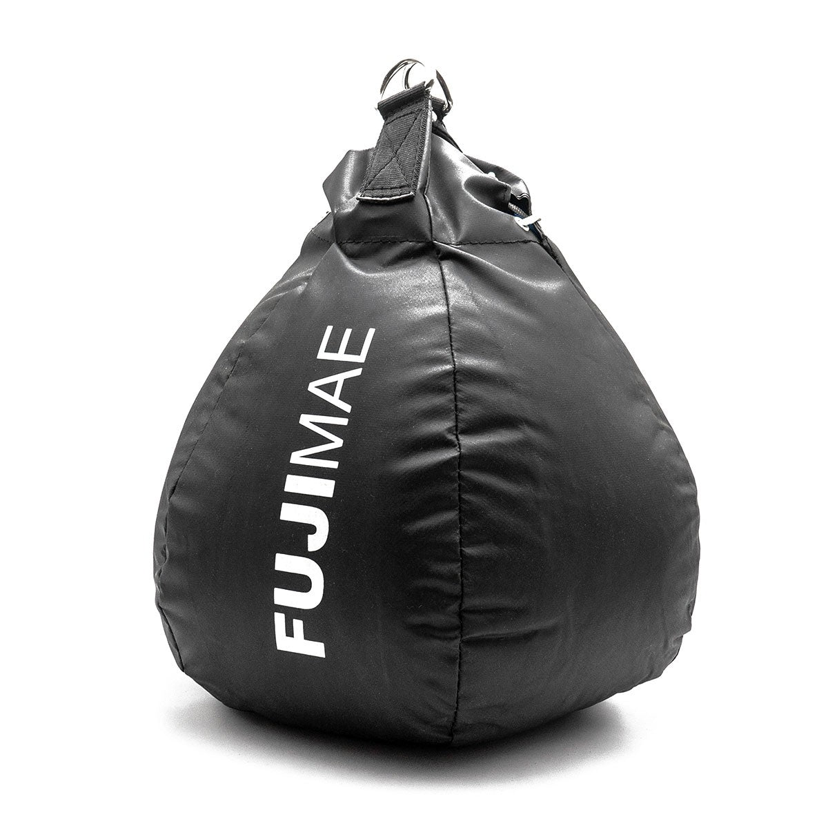 Black FUJIMAE Uppercut heavy bag for boxing and MMA training with durable synthetic leather and compact 15kg weight.