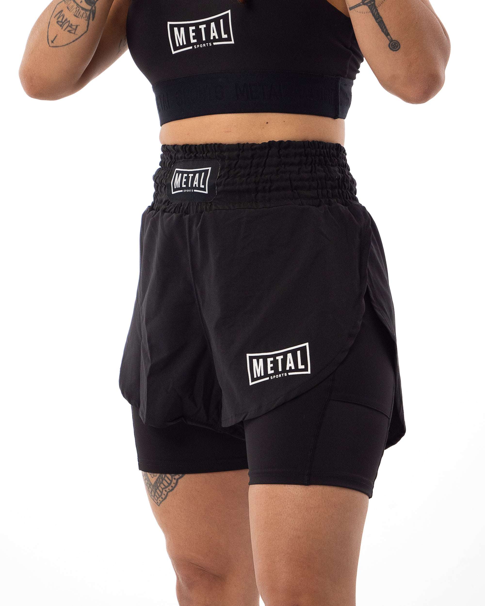 Short MMA femme 2 en 1 - Metal Boxe Noir