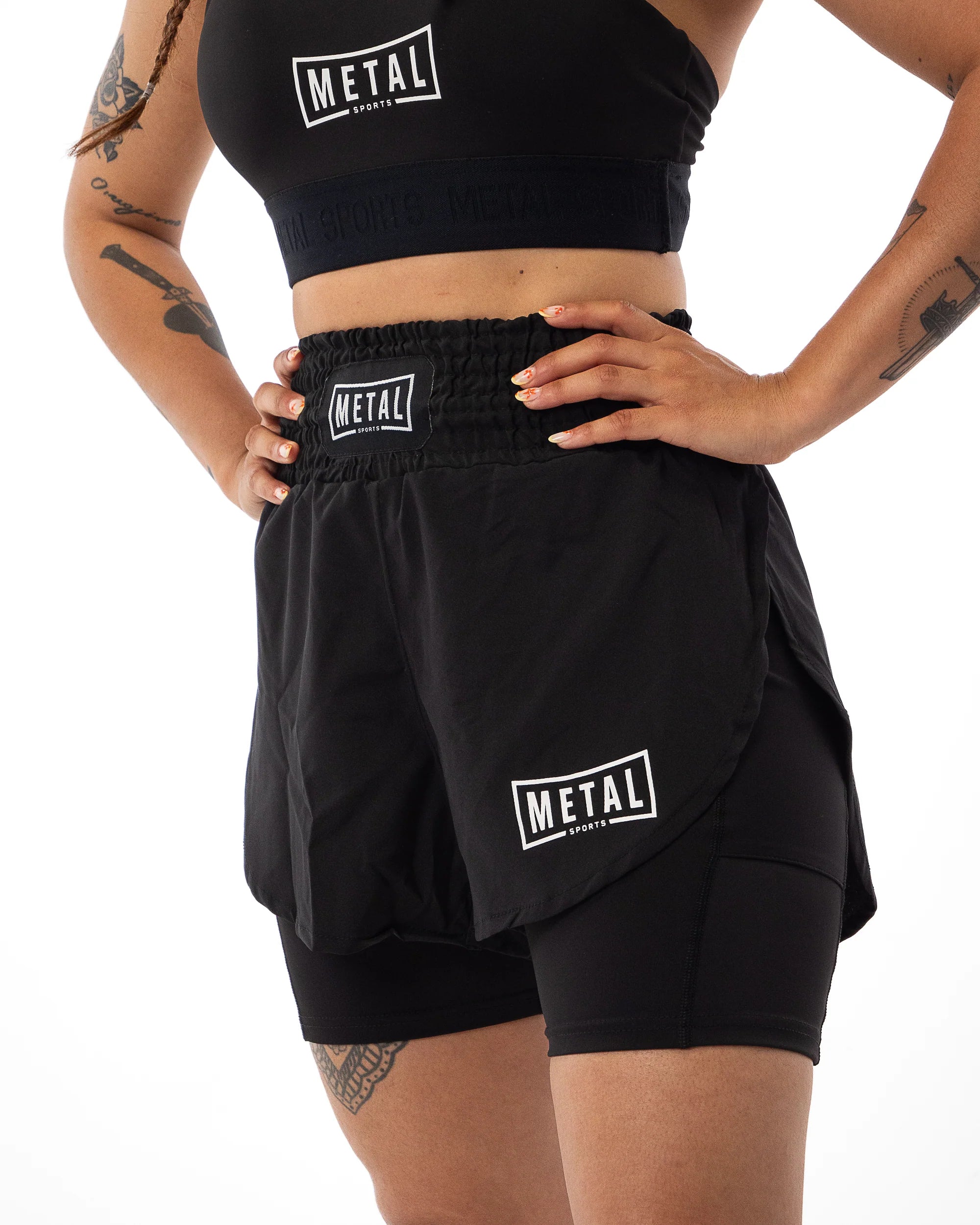 Short MMA femme 2 en 1 - Metal Boxe Noir
