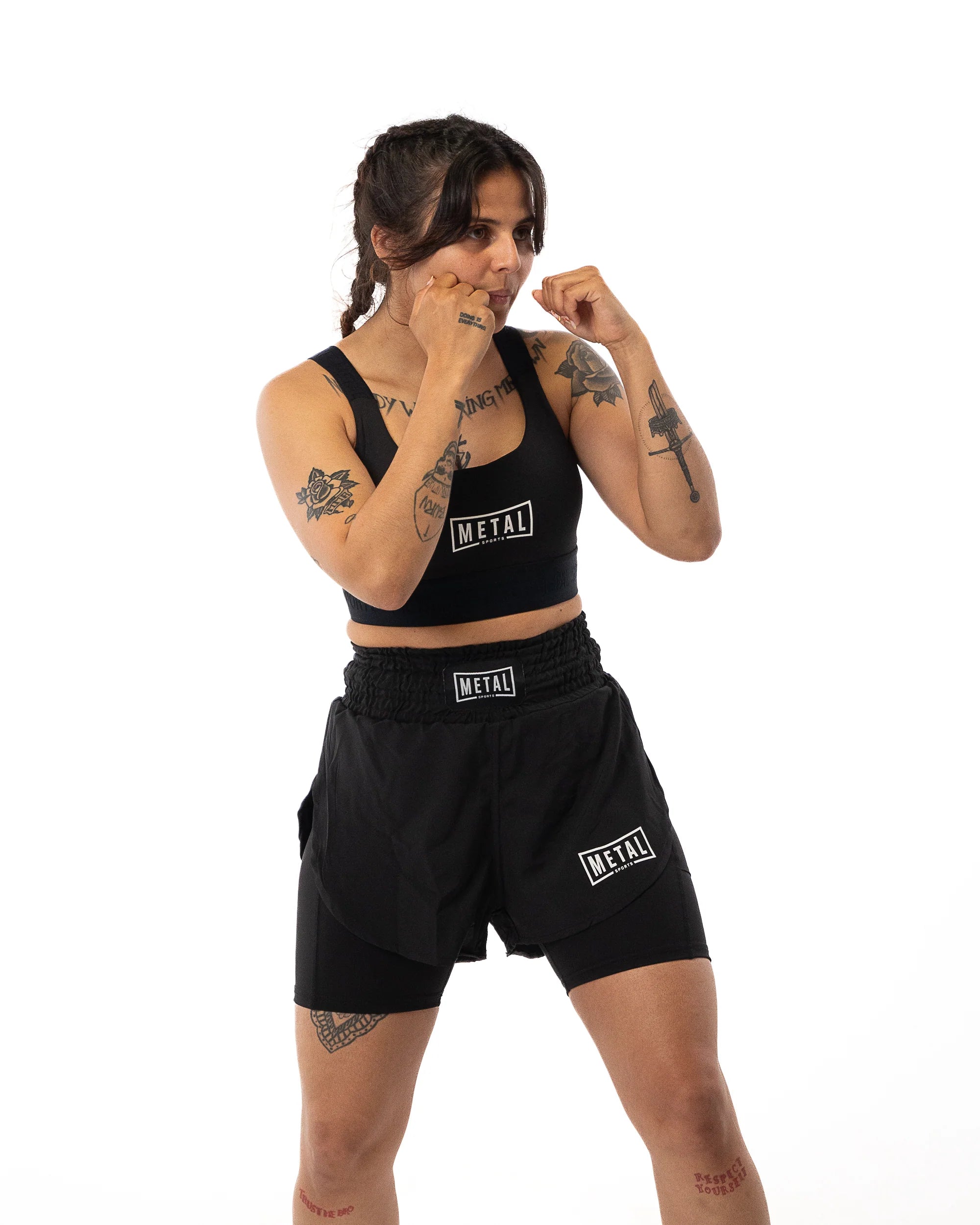 Short MMA femme 2 en 1 - Metal Boxe Noir