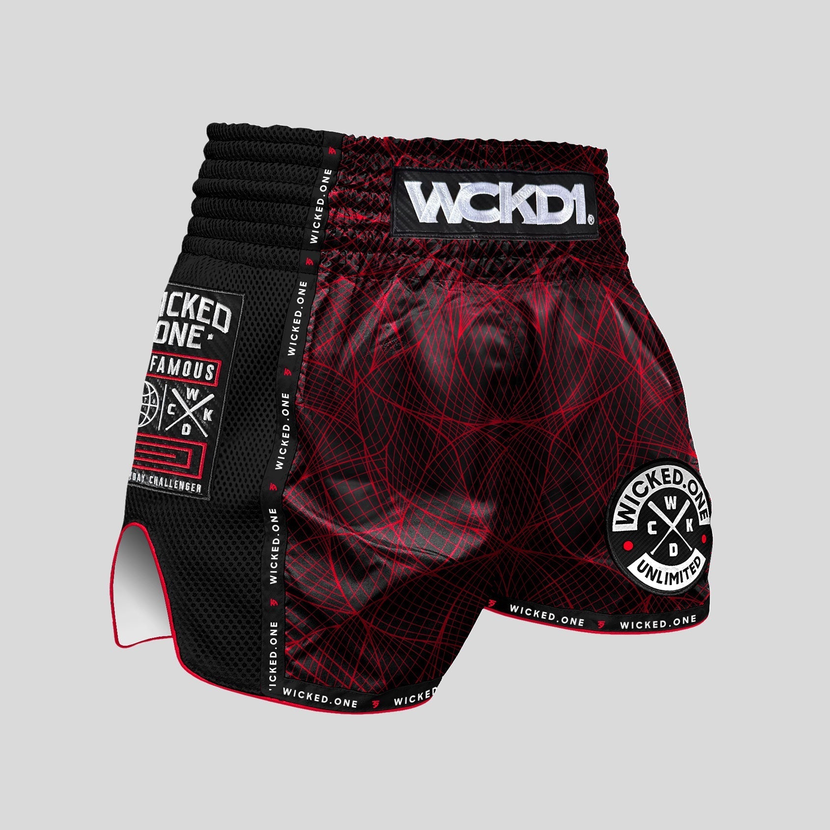 Short de Muay Thaï Wicked One METAVERSE noir et rouge pour combat pieds-poings
