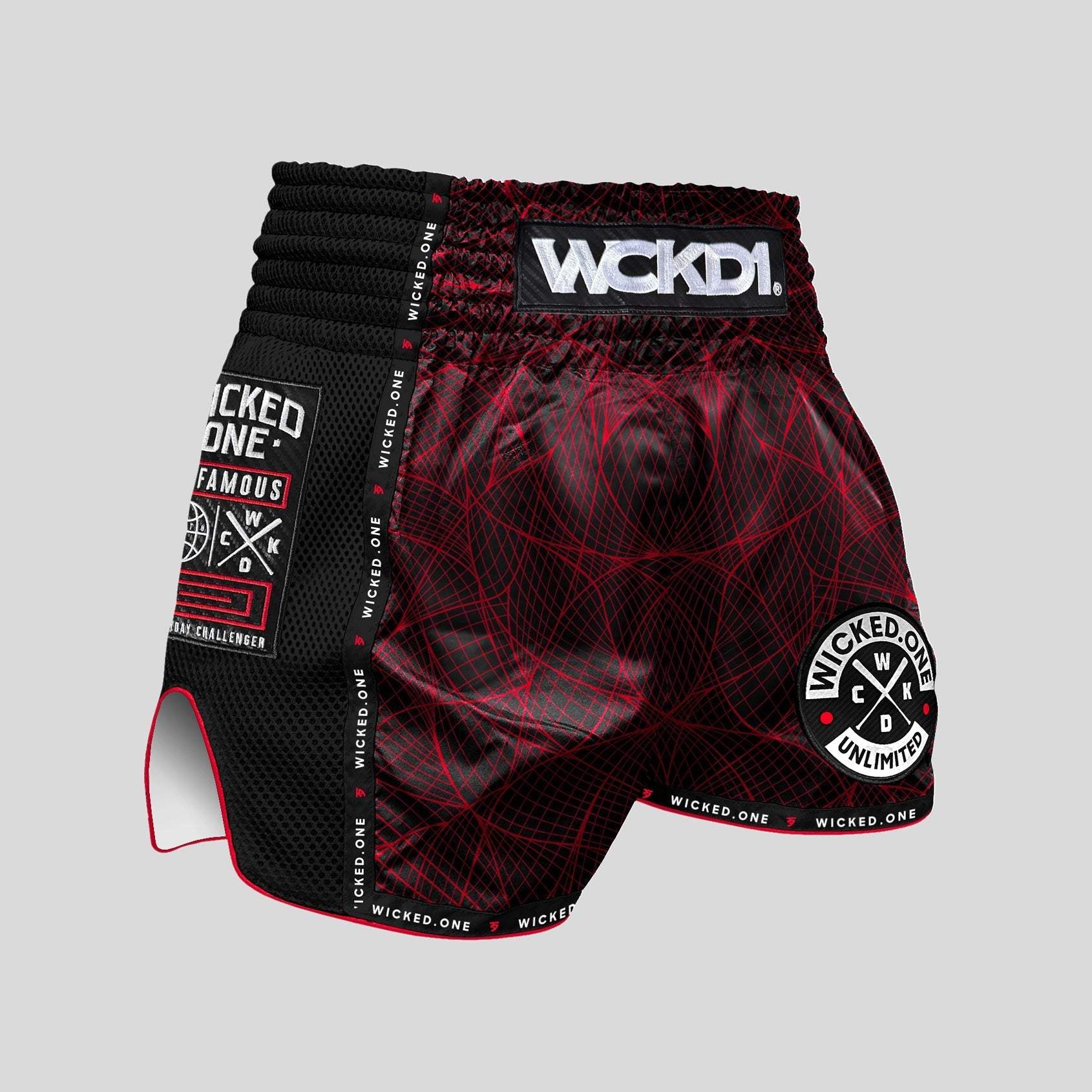 Short de Muay Thaï Wicked One METAVERSE noir et rouge pour combat pieds-poings
