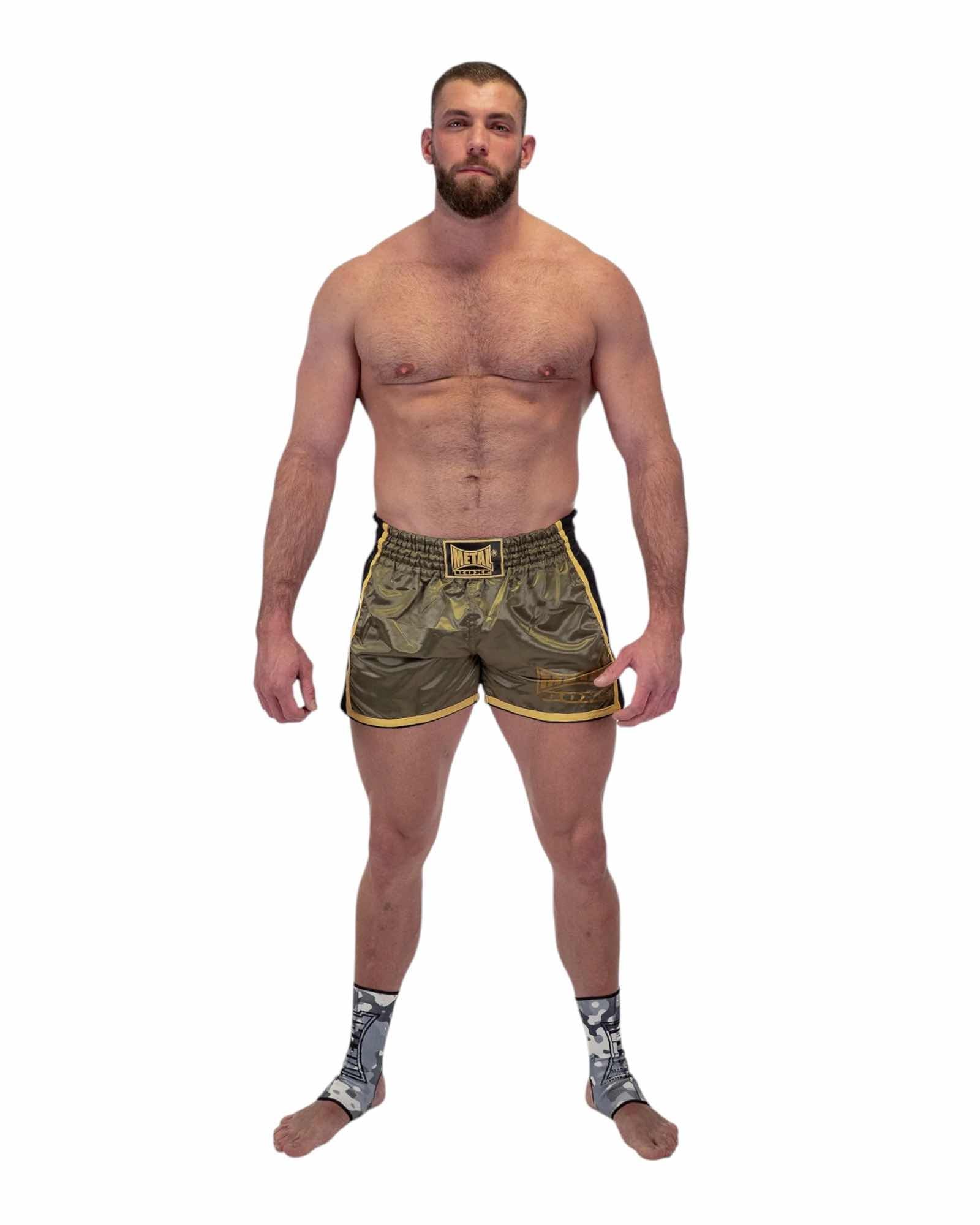 Short Metal Boxe Military sports de combat vert militaire satin