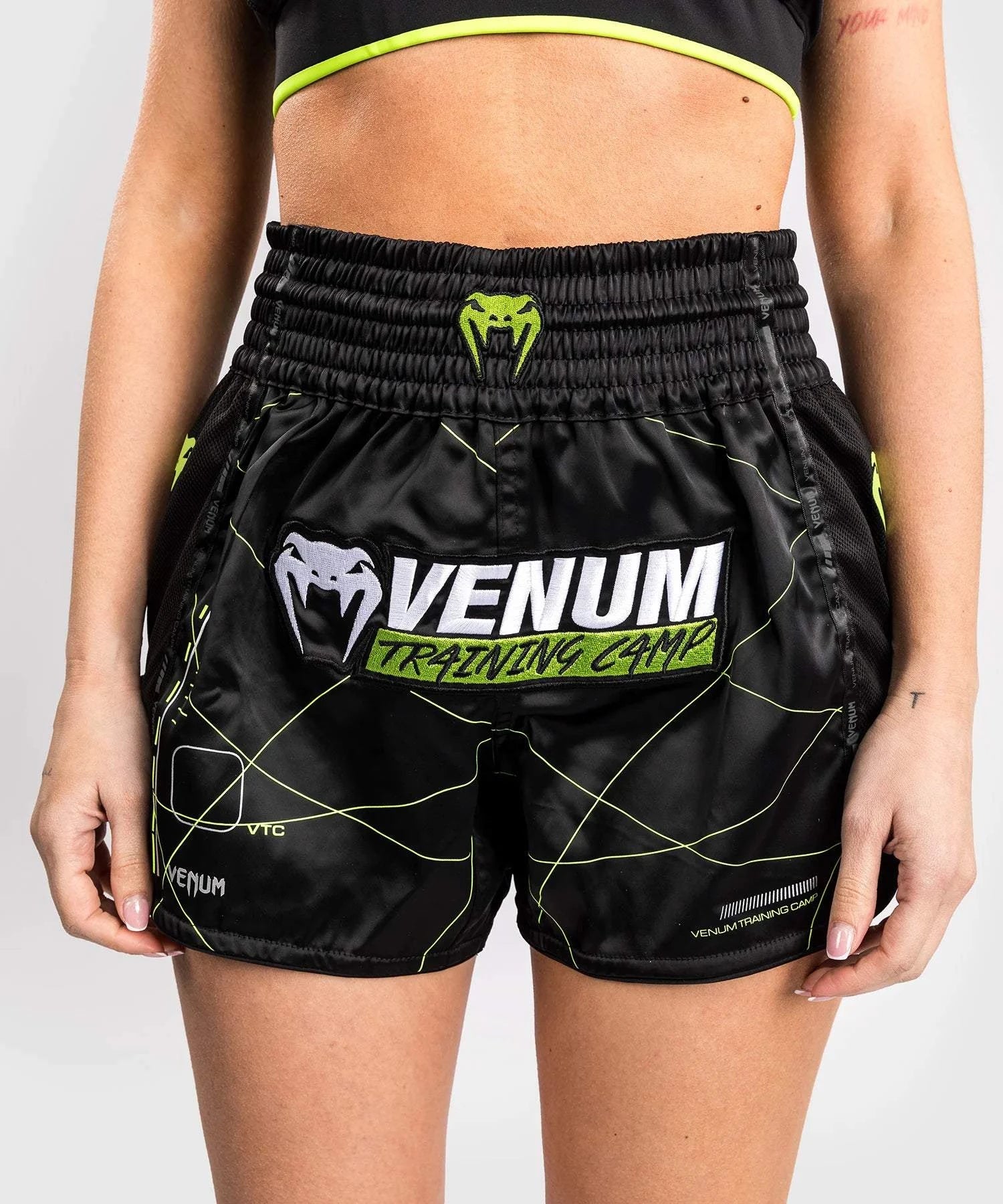 Short de Muay Thaï Femme Venum Training Camp 4.0 - Noir/Vert Fluo