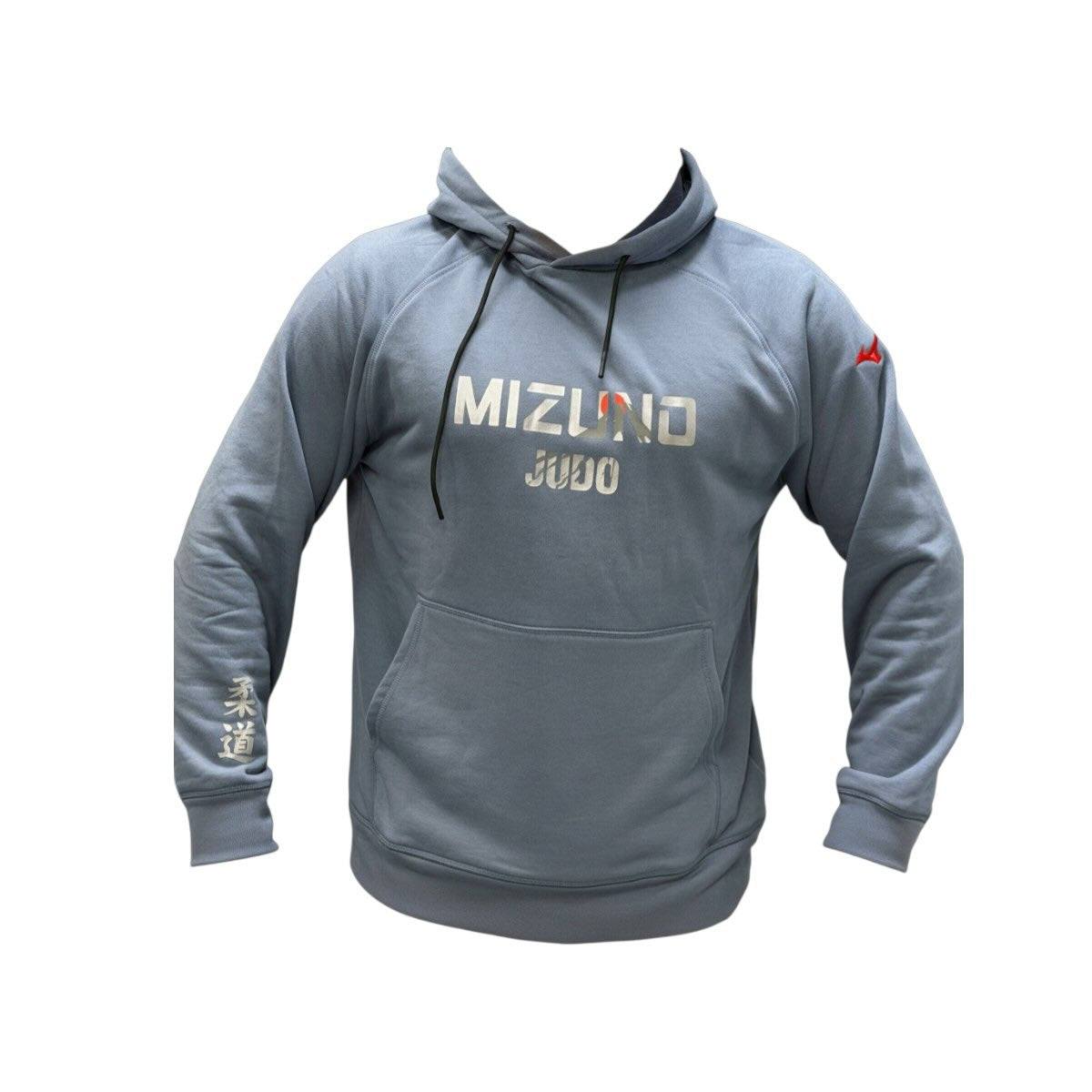 Sweat Mizuno Judo FUJI Line gris à capuche avec Kanji Judo sur la manche, confort premium pour entraînement et quotidien