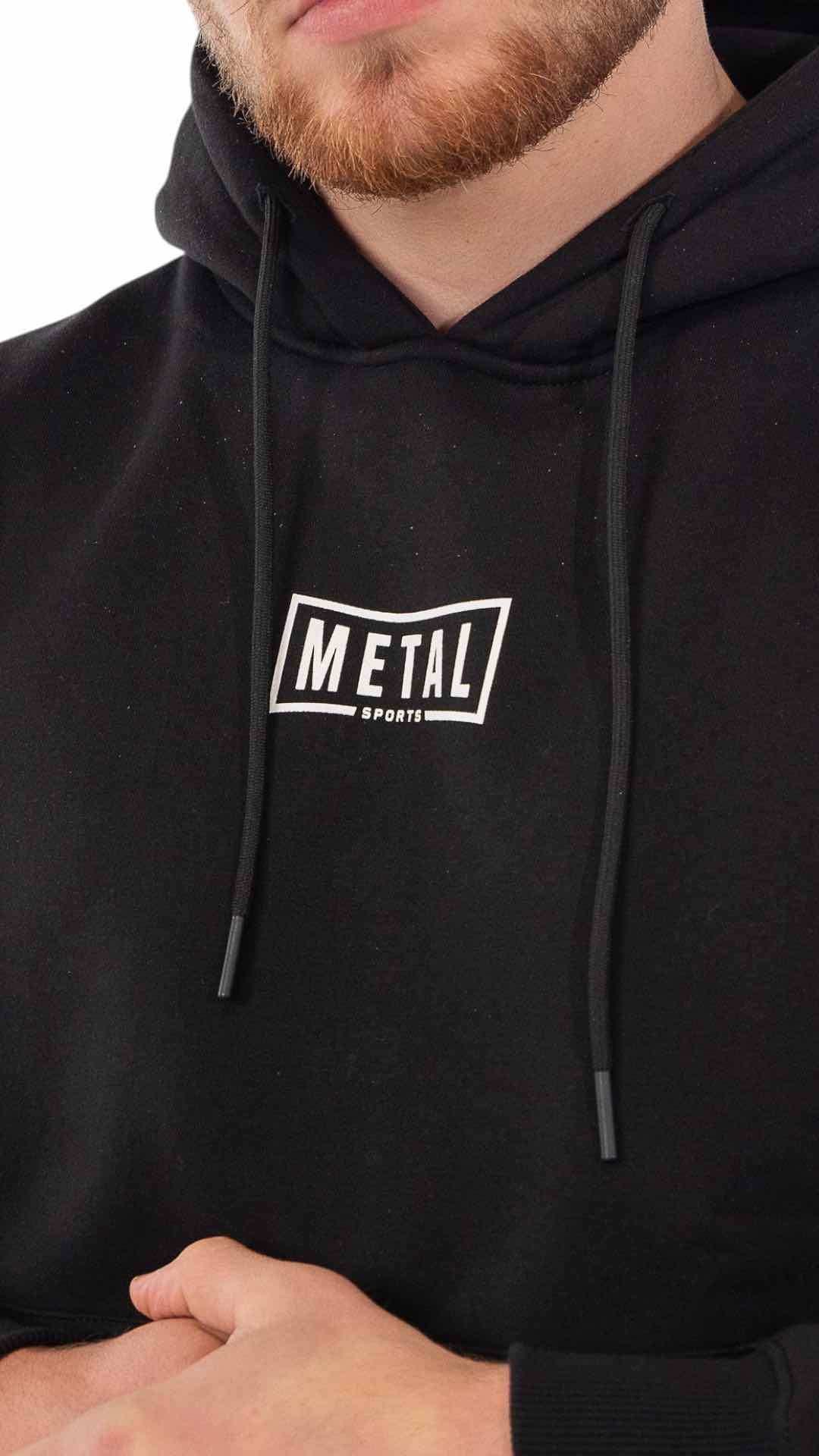 Sweat à capuche Metal Boxe noir avec logo Metal Sport design épuré et cordon ajustable.