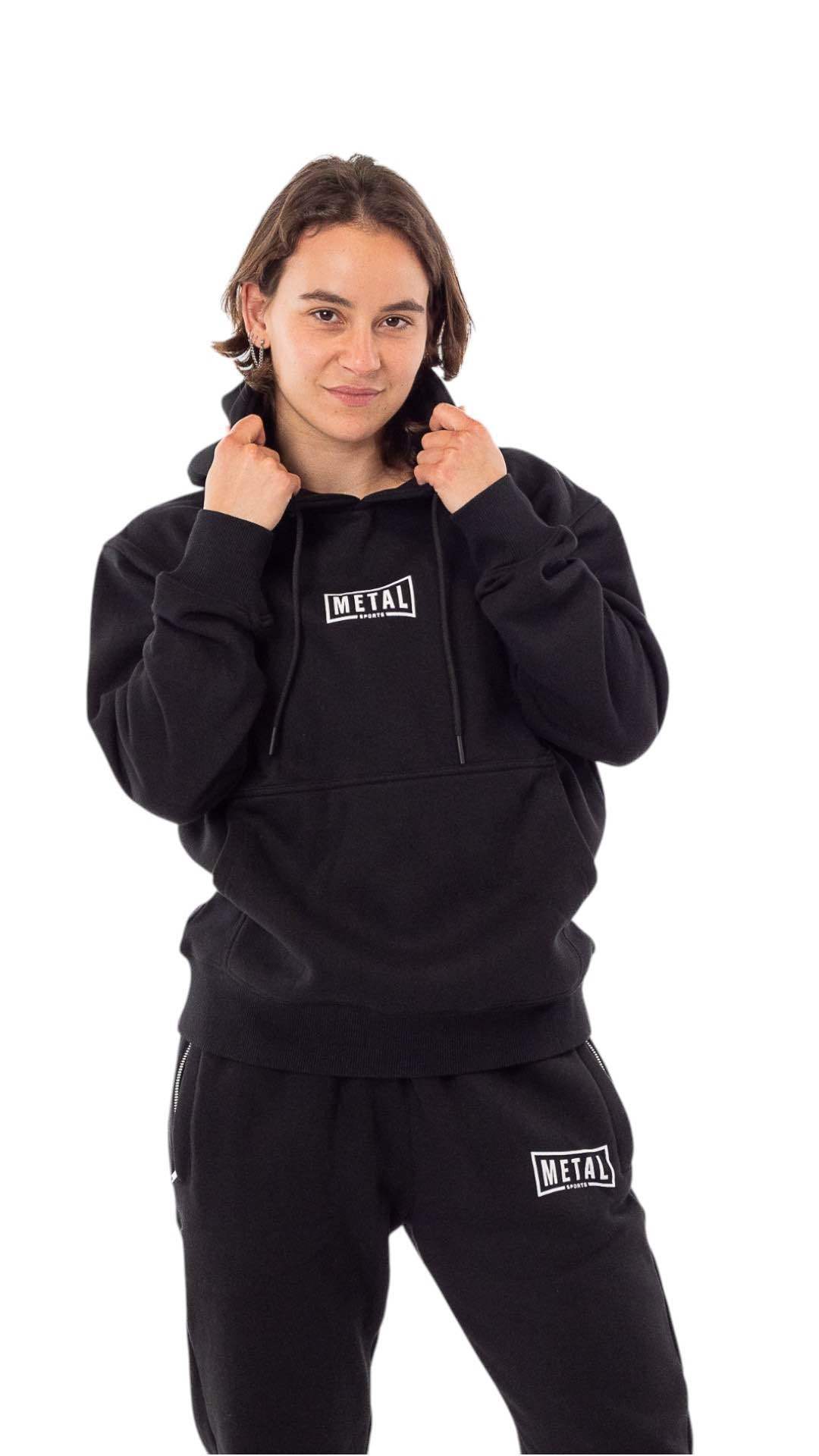Sweat à capuche Metal Boxe noir mixte confortable et chaud avec logo discret, idéal pour sports de combat et style urbain