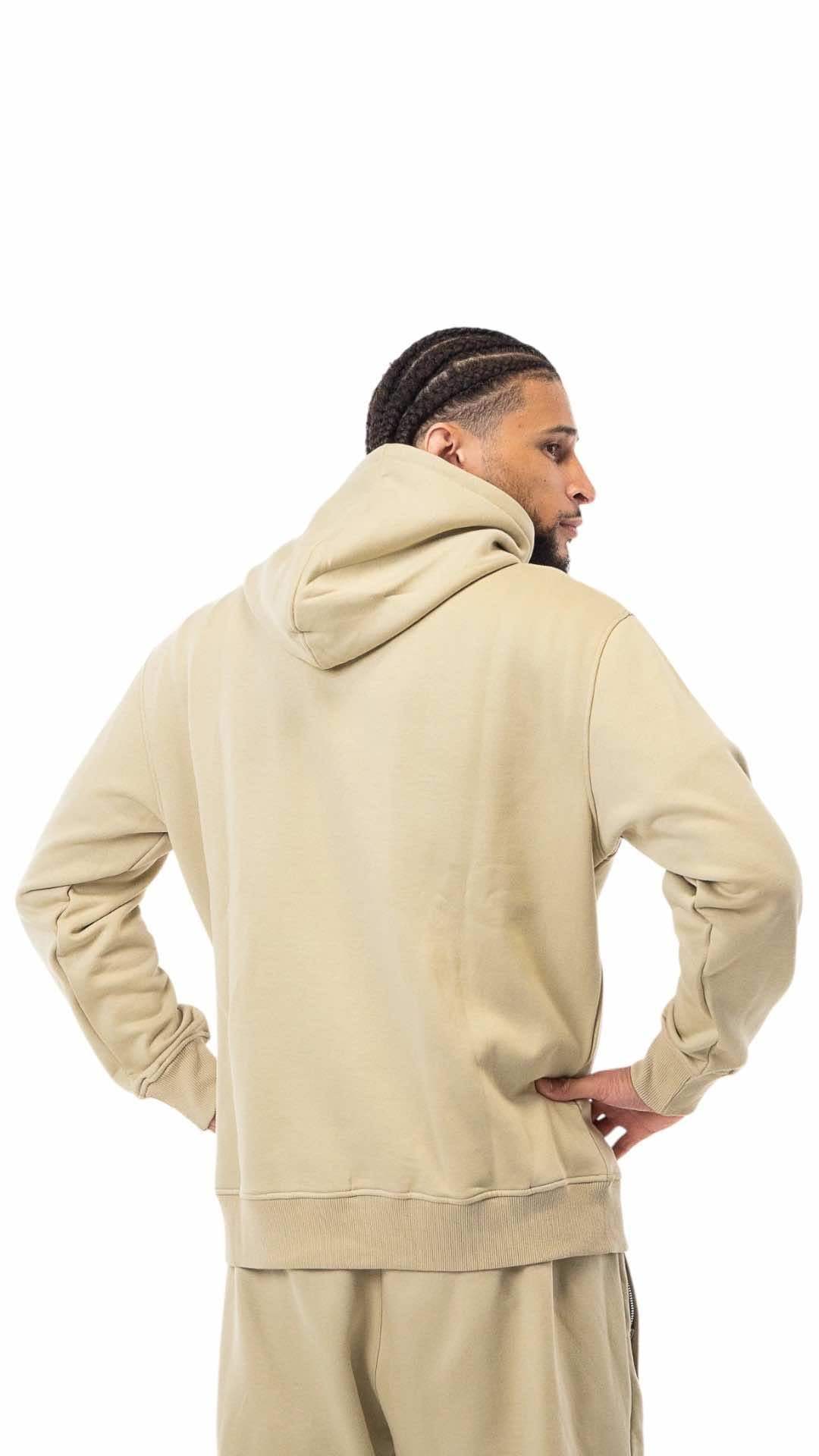 Sweat à capuche Metal Boxe beige unisexe en coton-polyester, style urbain et rétro, vue de dos