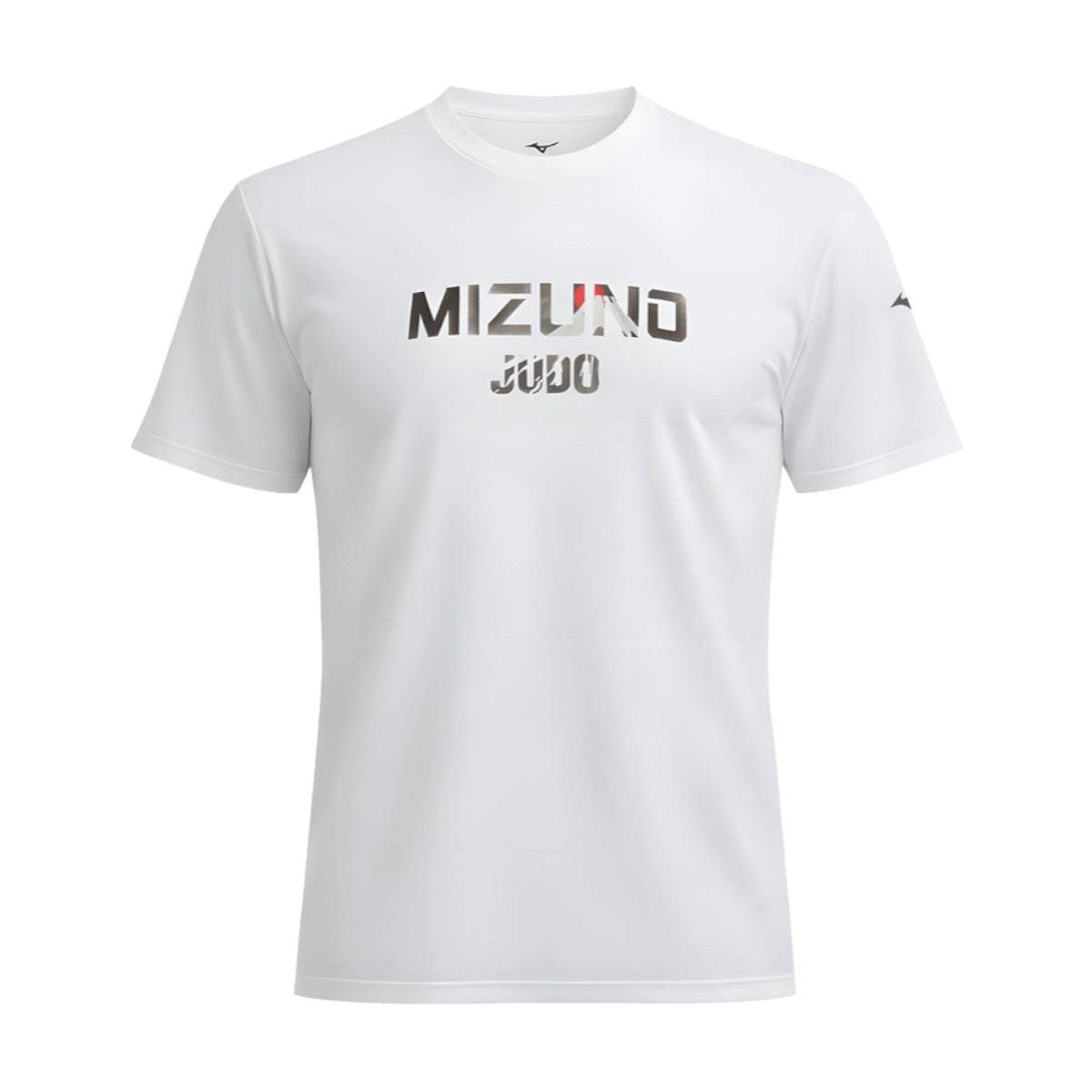 T-shirt Mizuno Judo FUJI Line blanc avec Kanji Judo au dos, coupe regular, confort optimal pour entraînement et récupération