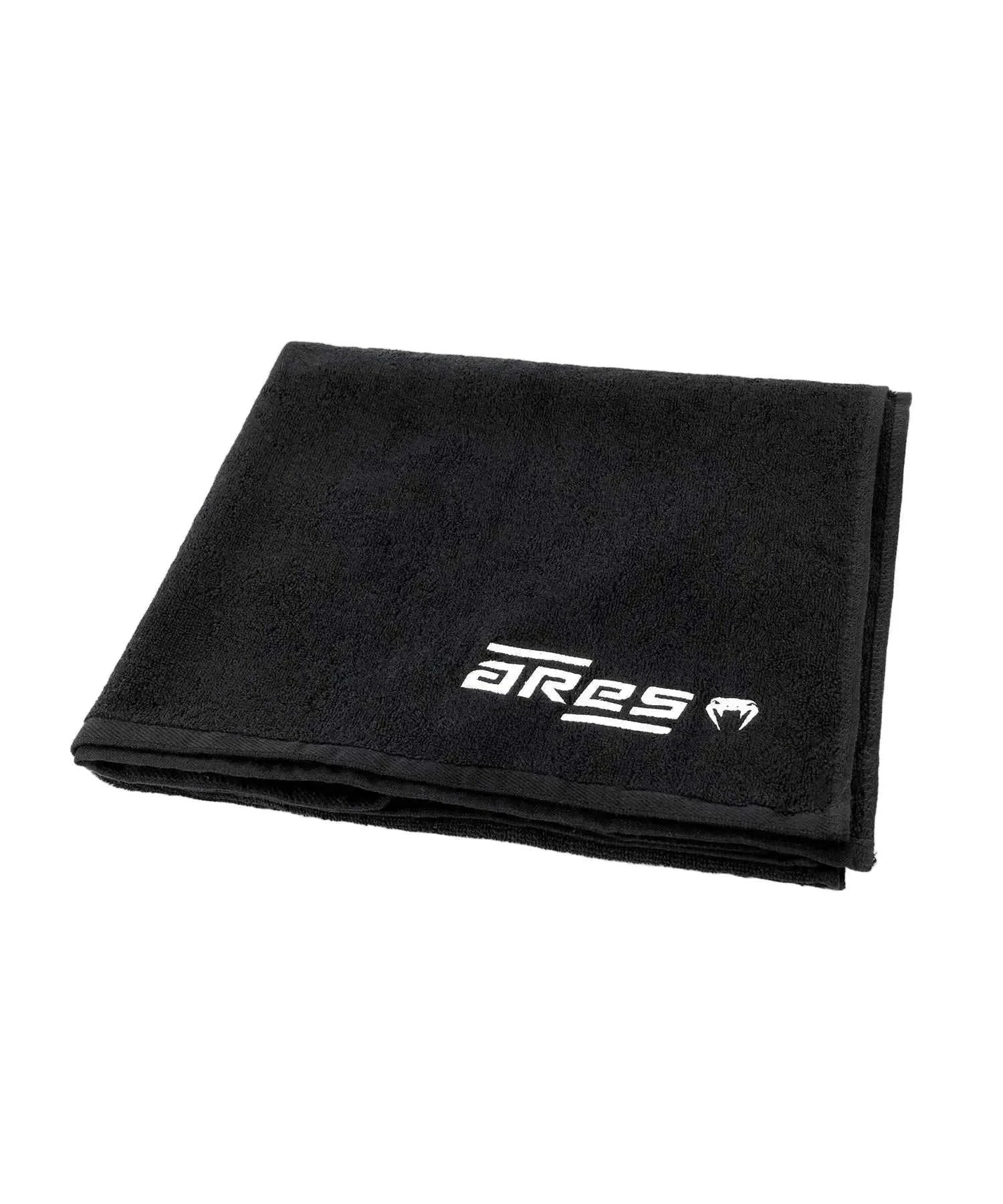Serviette Venum x Ares noire 70x137cm en coton doux et absorbant avec logos brodés pour entraînements MMA