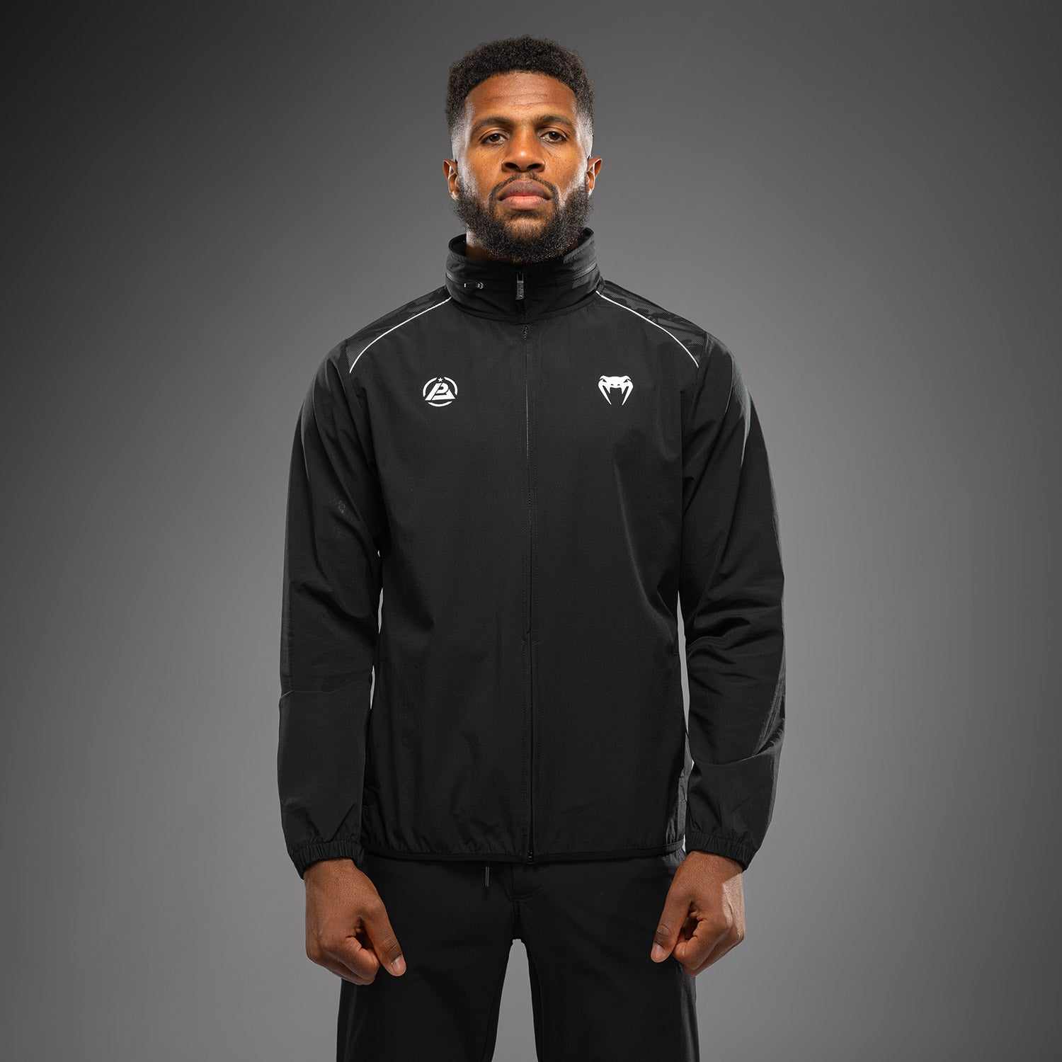 Veste de survêtement Venum x Polaris noire et grise, coupe ajustée et confortable pour sport et quotidien