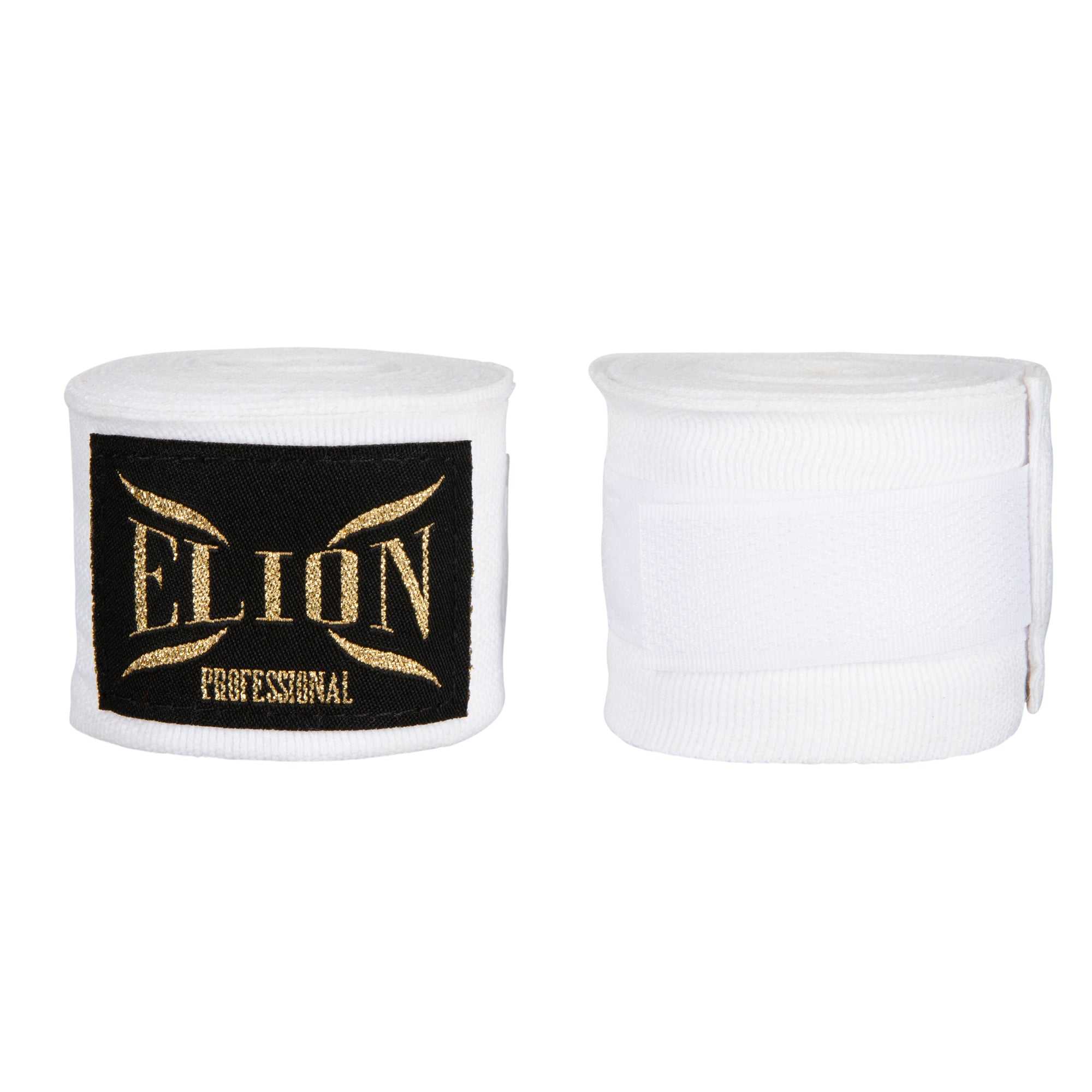 Paire de bandes de boxe ELION blanches de 4,5 m en coton et lycra avec attache pouce et fermeture velcro