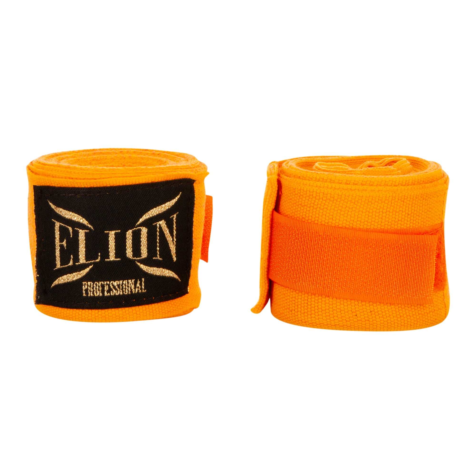 Bandes de boxe ELION orange de 4,5 m en coton et lycra avec velcro et attache pouce, protection poignet et métacarpes pour boxe et MMA