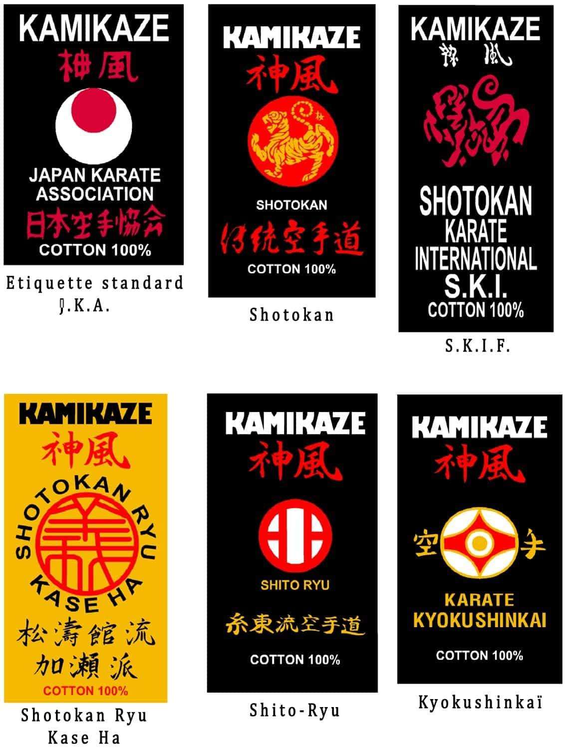 Ceinture noire Karate Kamikaze étiquette Shotokan - Boutique des Arts Martiaux