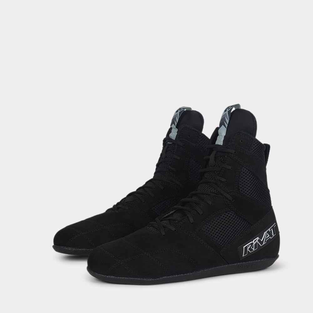 Chaussures de boxe française Rivat Top Light noir, plusieurs angles