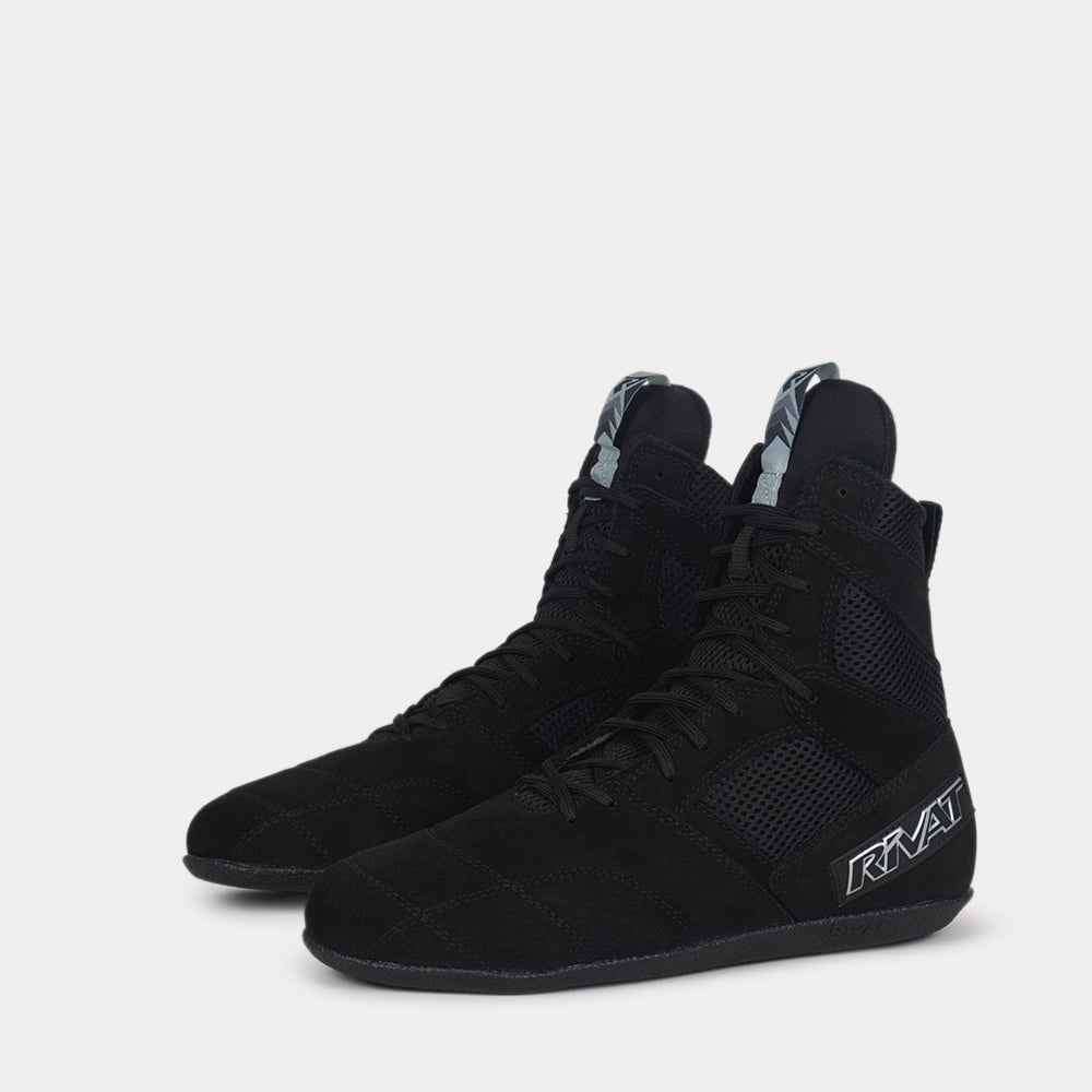Chaussures de boxe française Rivat Top Light noir, plusieurs angles