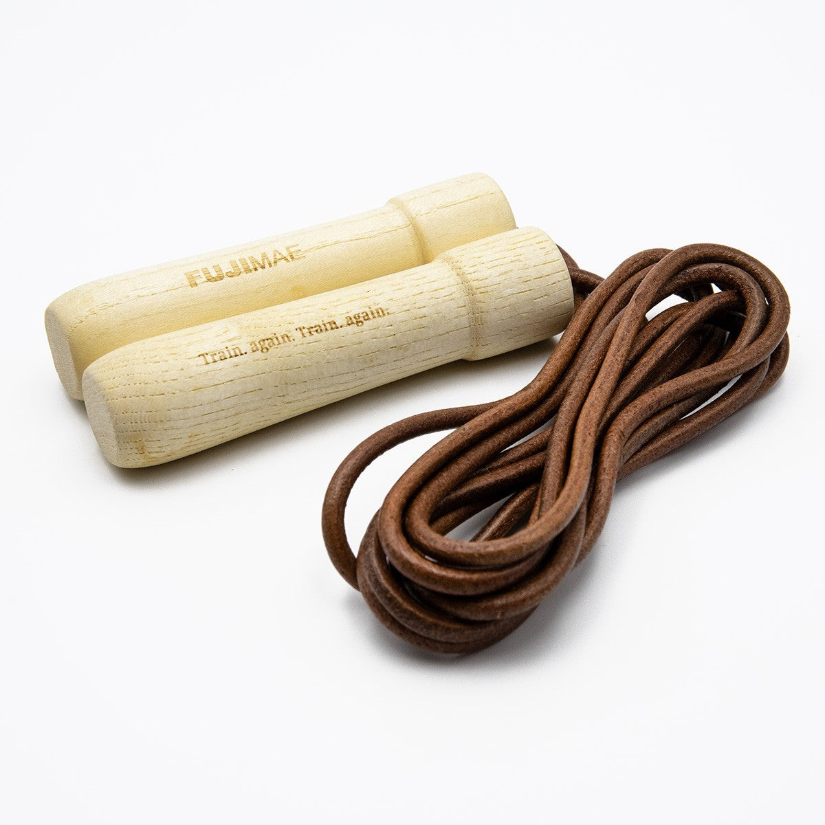Corde à sauter cuir FUJIMAE marron, poignées en bois ergonomiques
