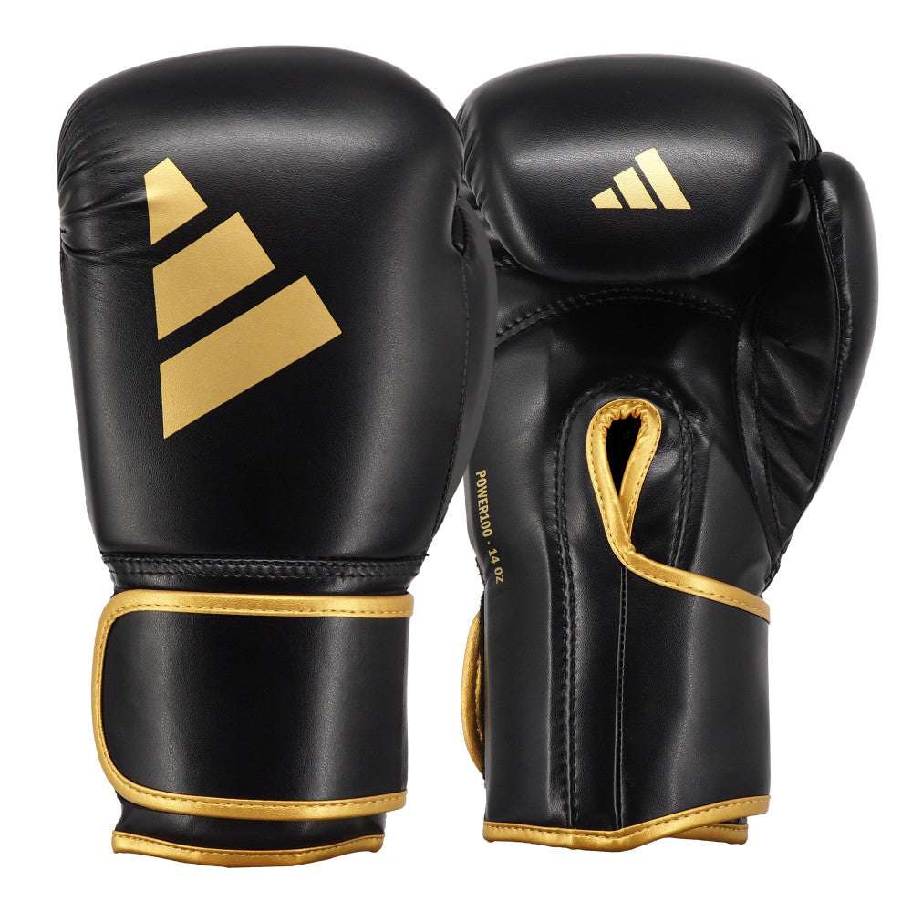 Gants de boxe adidas Power 100 noir et or de face