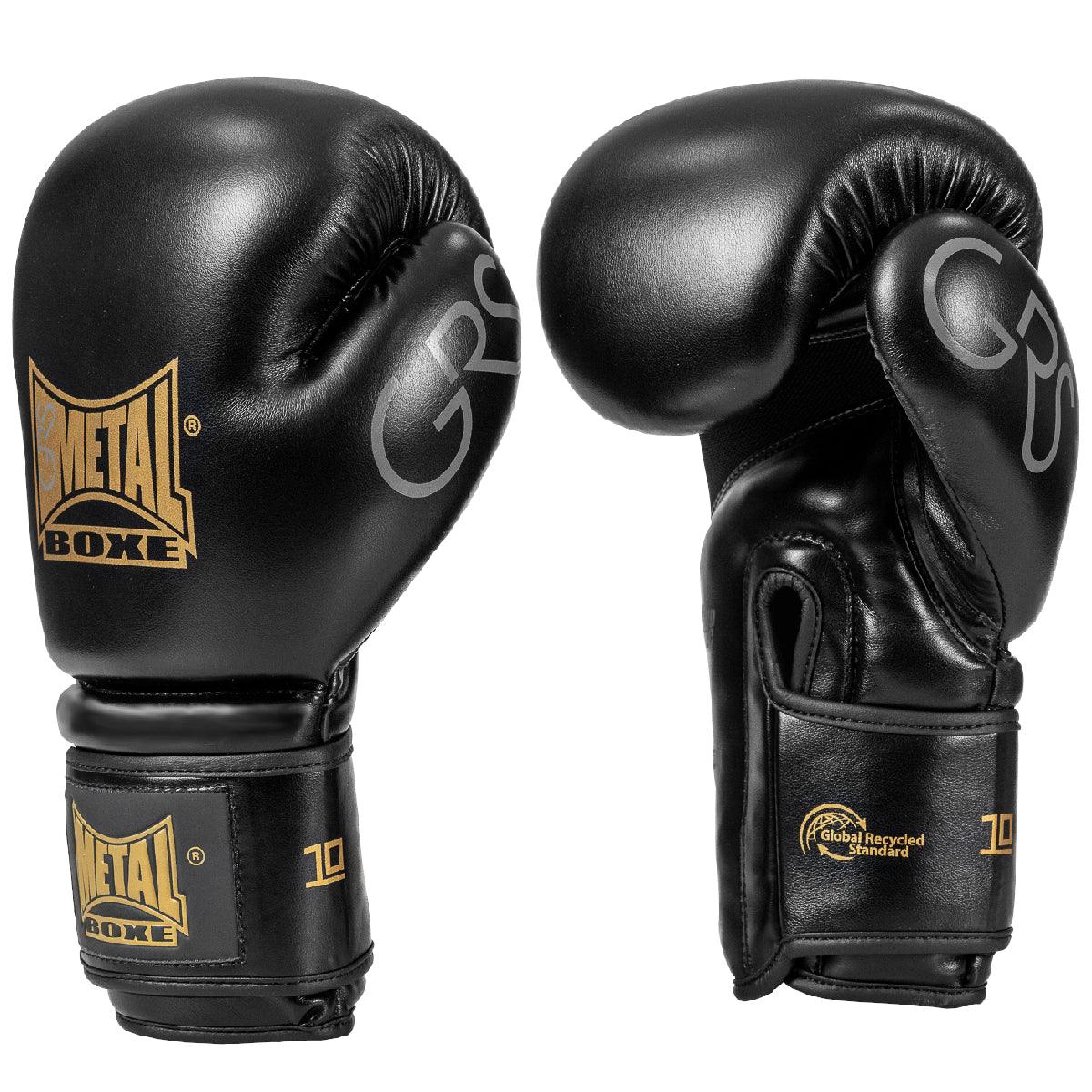 Black eco-friendly Metal Boxe boxing gloves made from recycled PU with GRS certification and WindTec ventilation technology