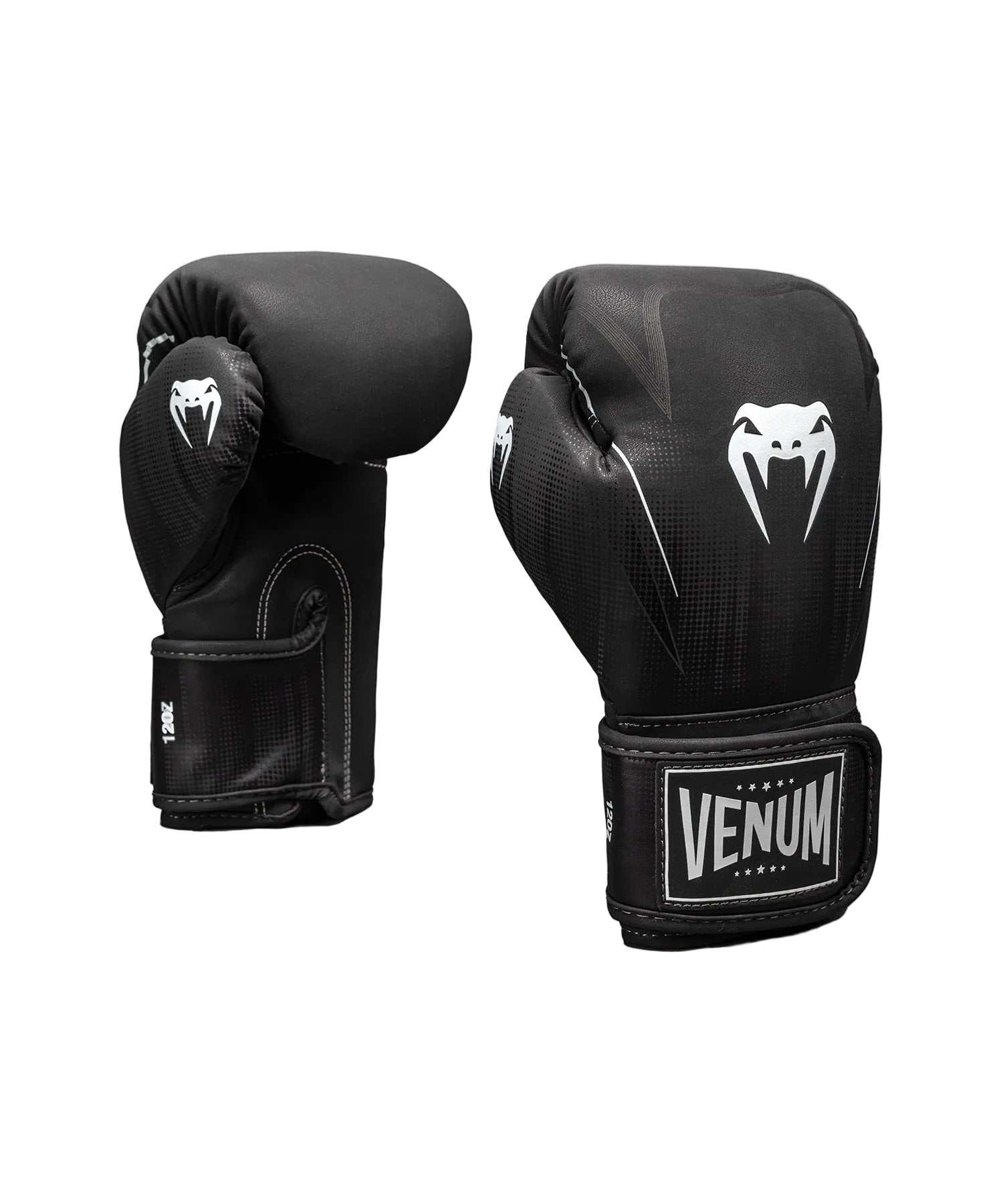 Gants de boxe Venum Stealth noirs et blancs en cuir Skintex avec mousse multi-densité et micro-perforations pour entraînement