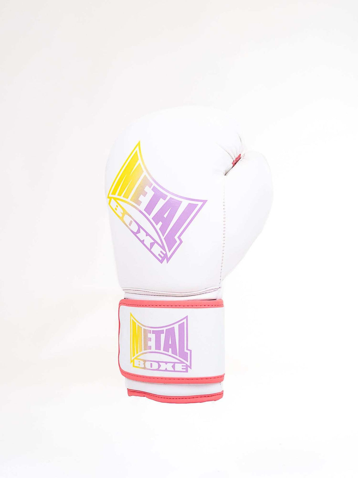 Gants de boxe Metal Boxe Post Cutting Treats blancs pour entraînement avec mousse absorbante et fermeture velcro