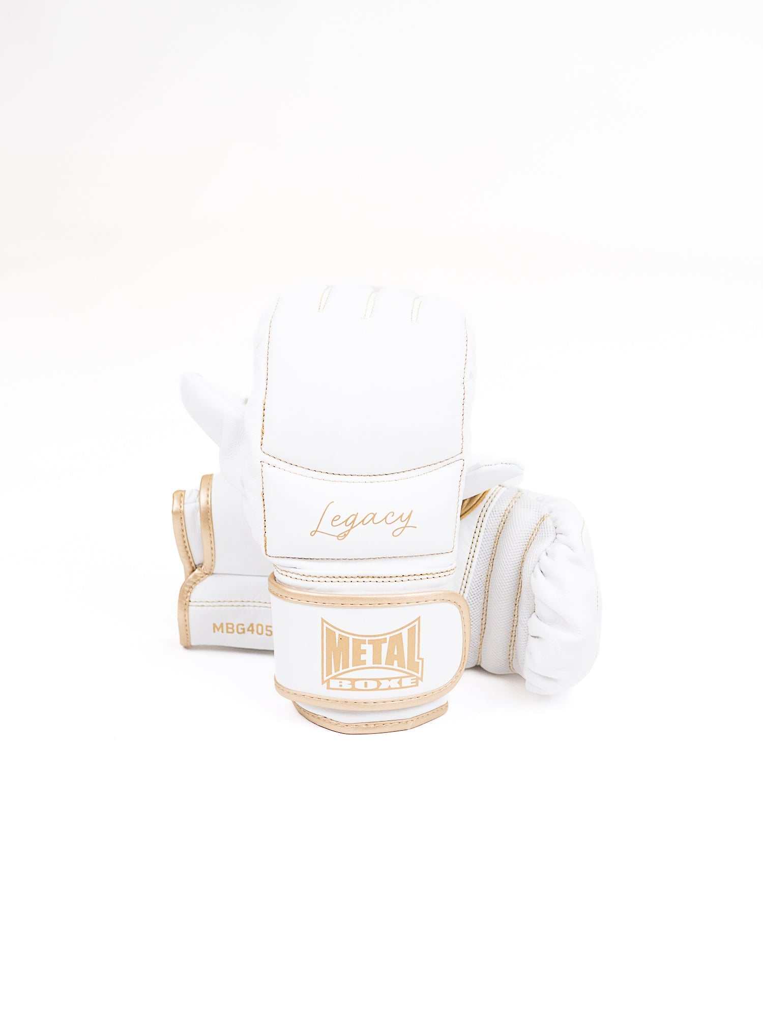 Gants de sac Metal Boxe Legacy blancs en cuir avec ventilation Windtech pour entraînement durable