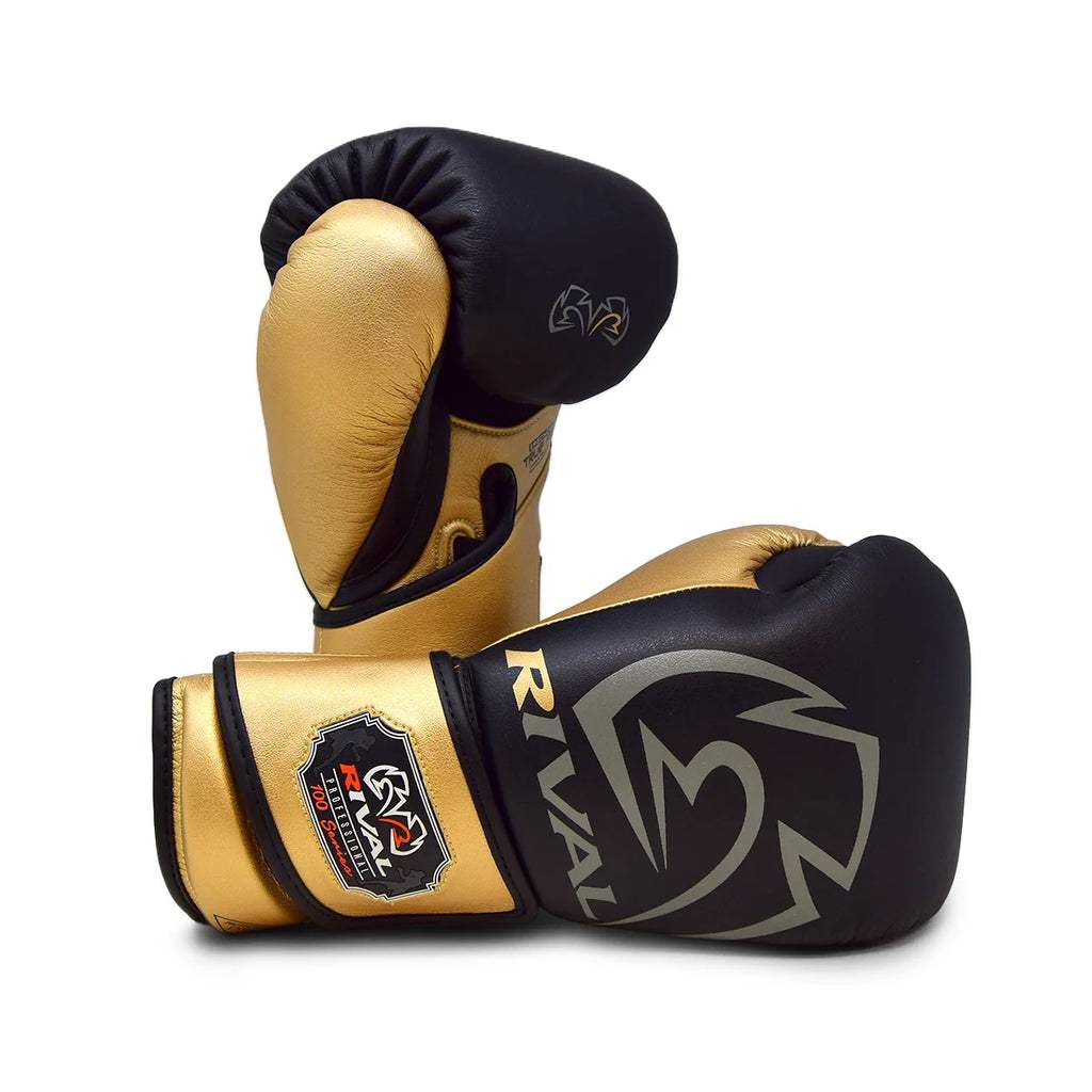 Gants de sac Rival RB100 noirs et or en PU microfibre pour entraînement professionnel et protection avancée