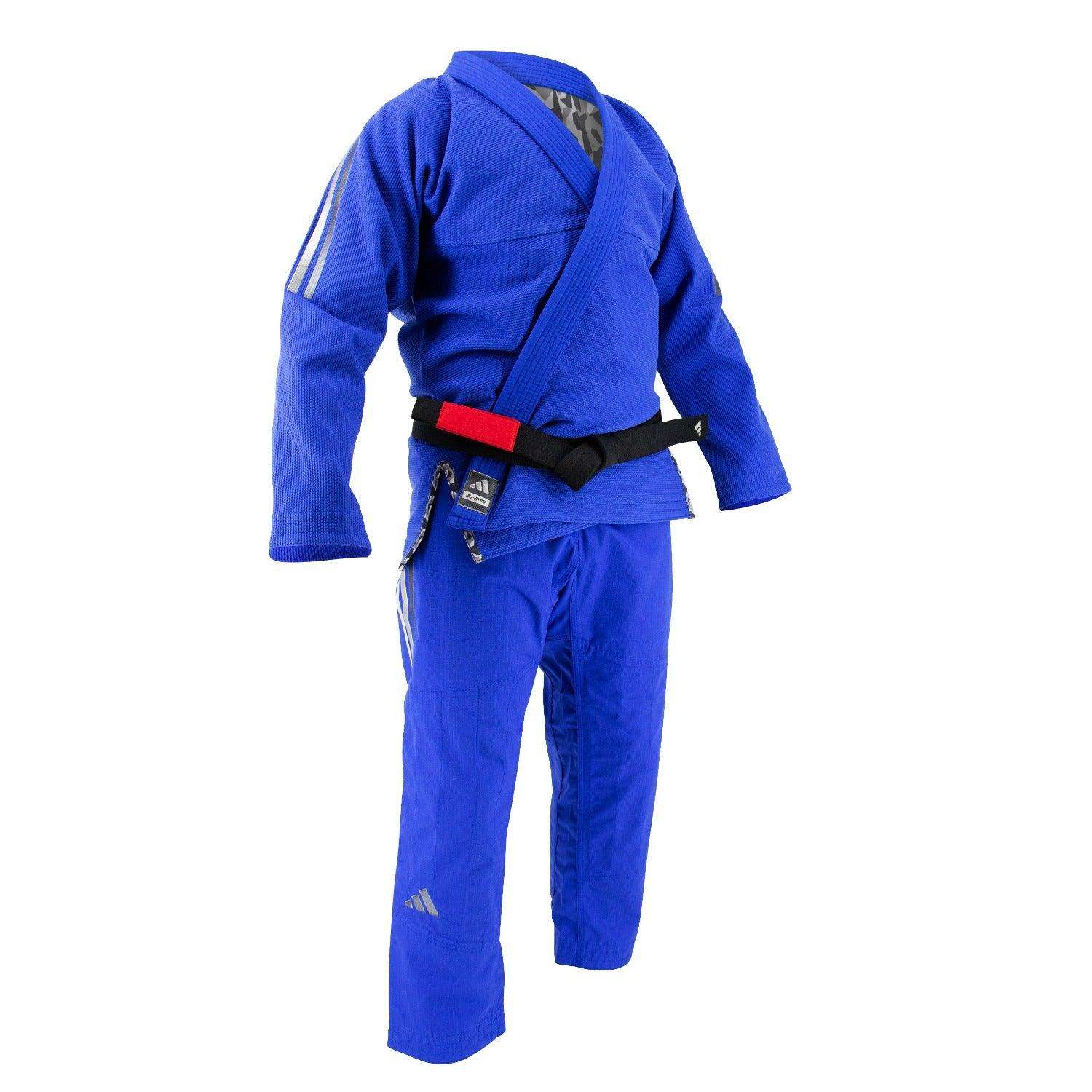 Blue Adidas Pro Jiu Jitsu Brésilien kimono gi with black belt and contrast stripes
