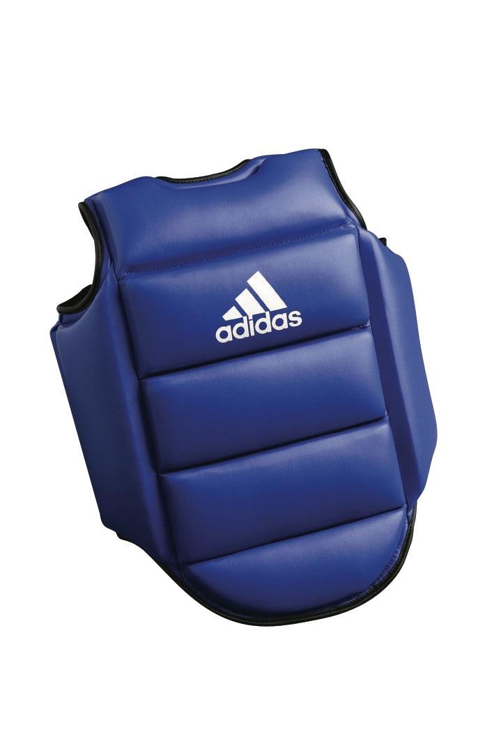 Reversible blue Adidas plastron for boxing and karate with high protection EVA foam, suitable for combat and kumite competitions.