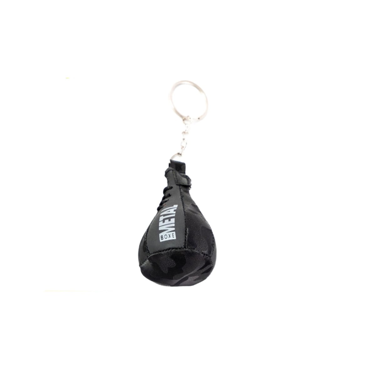 Porte-clés Metal Boxe mini poire de vitesse effet miroir brillant en cuir synthétique avec anneau métallique.