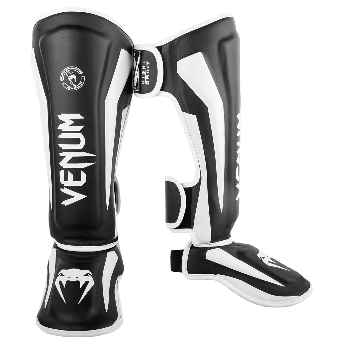 Protège-tibias Venum Elite Noir/Blanc en cuir Skintex