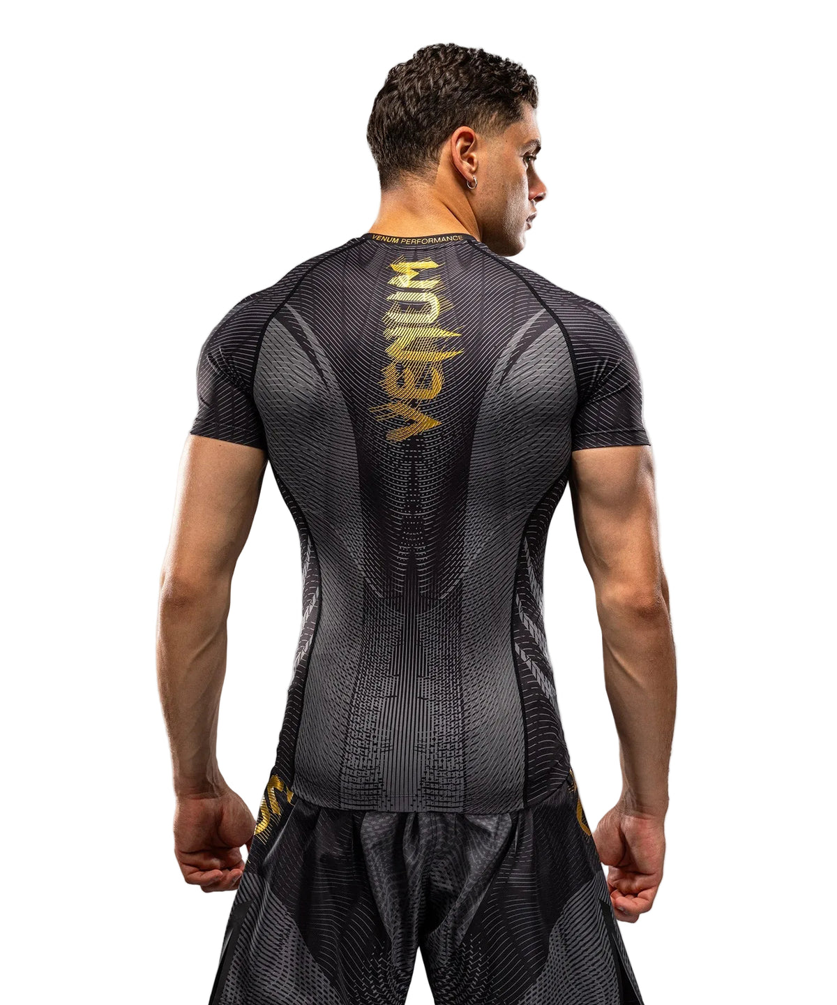 Rashguard manches courtes Venum Galactic 3.0 Noir/Or, vue studio