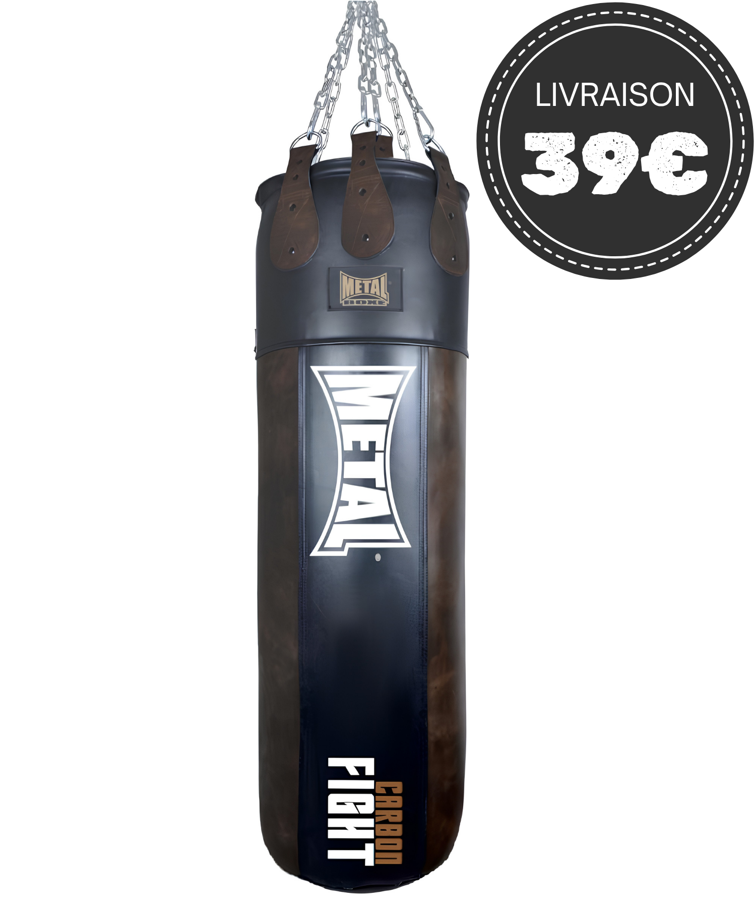 Sac de frappe cuir Metal Boxe Carbon Fight 120 x 45 cm - Monster Bag