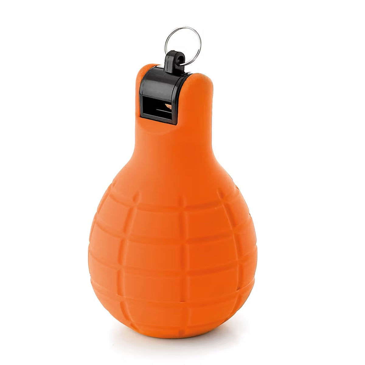 orange hygienic whistle with black mouthpiece and keyring designed for sports coaching and refereeing