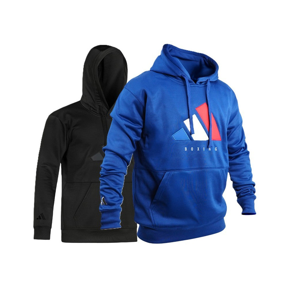 Sweat à capuche adidas Tech-Line Boxe bleu blanc rouge de face
