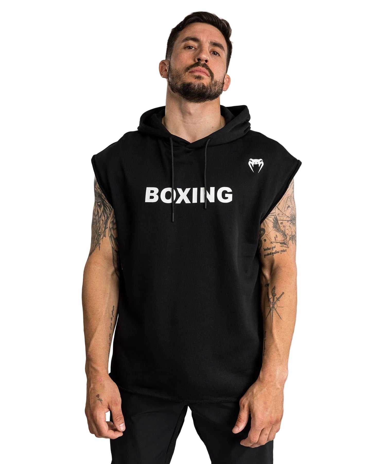 Sweatshirt sans manches Venum VT Boxing noir et blanc, coupe ajustée en coton pour entraînement de boxe et sport