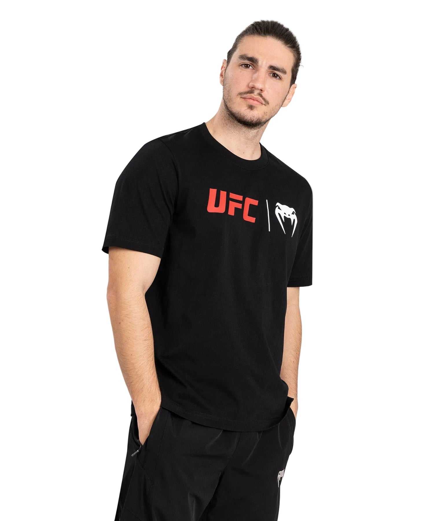 T-shirt UFC Venum Classic noir et rouge en coton avec logos ton sur ton pour homme