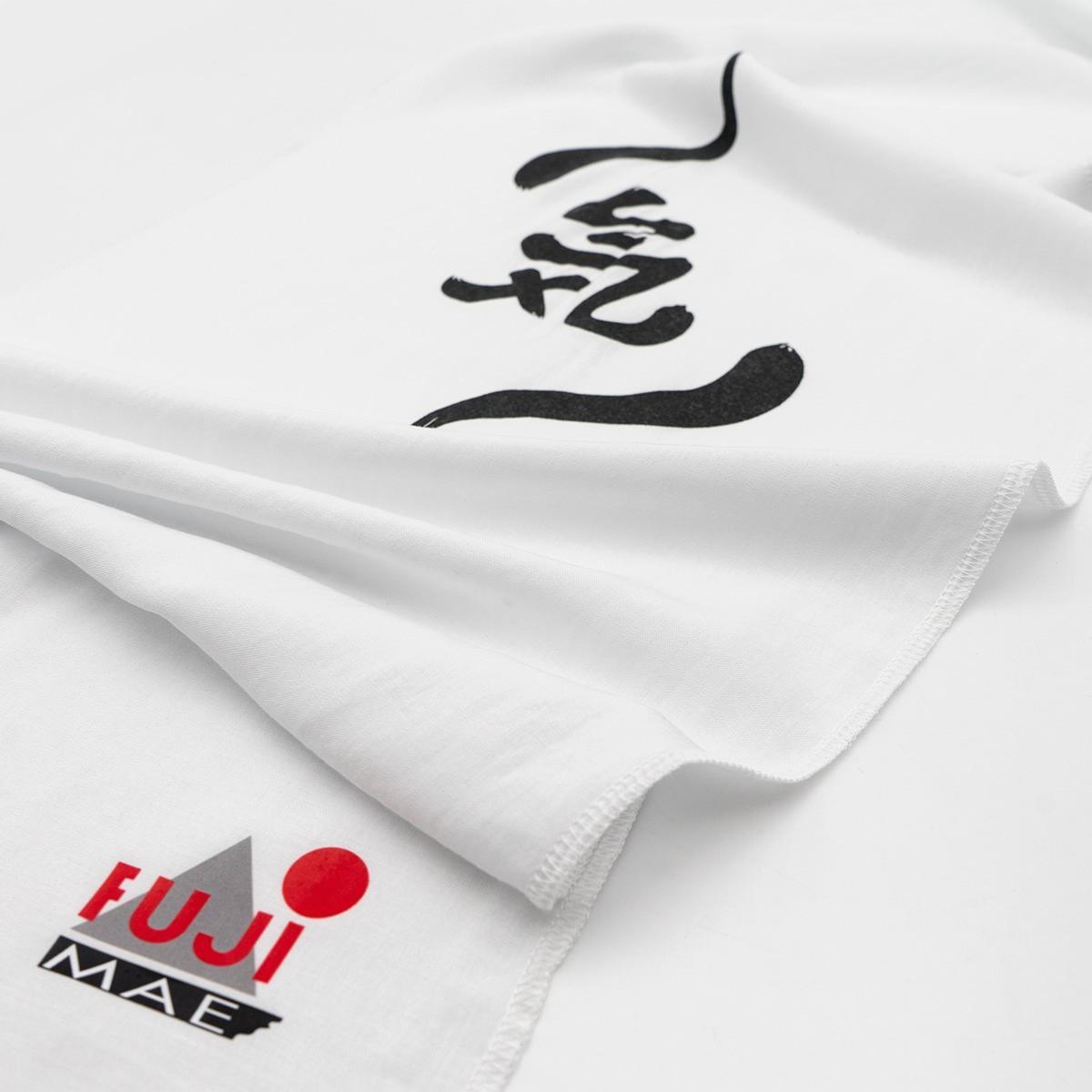 White Tenugui Kendo FUJIMAE cotton traditional martial arts headscarf with black Japanese calligraphy and red FUJIMAE logo