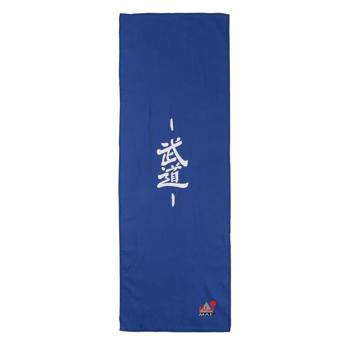 Blue Tenugui Kendo FUJIMAE traditional cotton scarf with white Japanese characters for martial arts practice and helmet protection