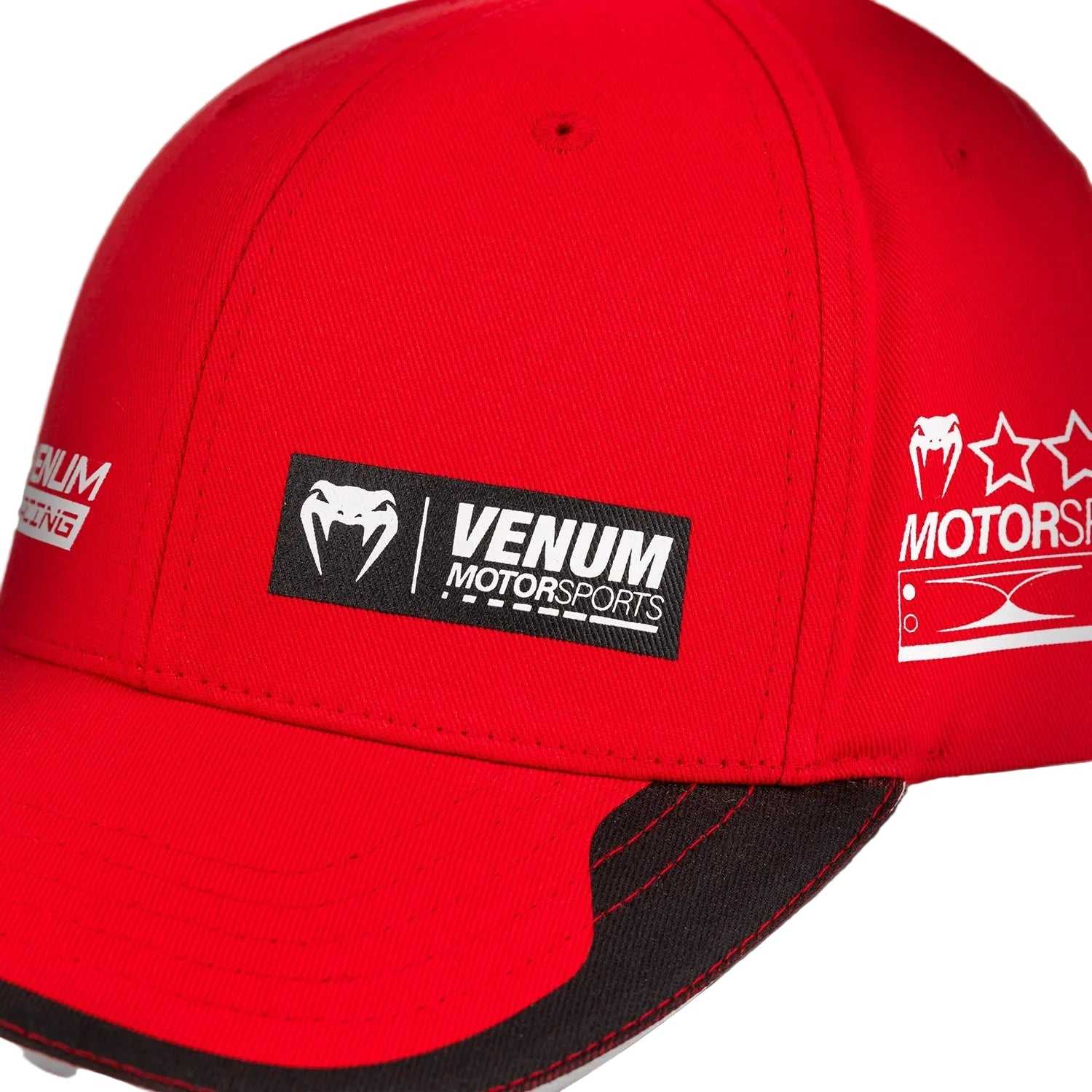 Casquette Venum Motorsport rouge vif snapback en sergé de coton avec logo noir et blanc motorsport