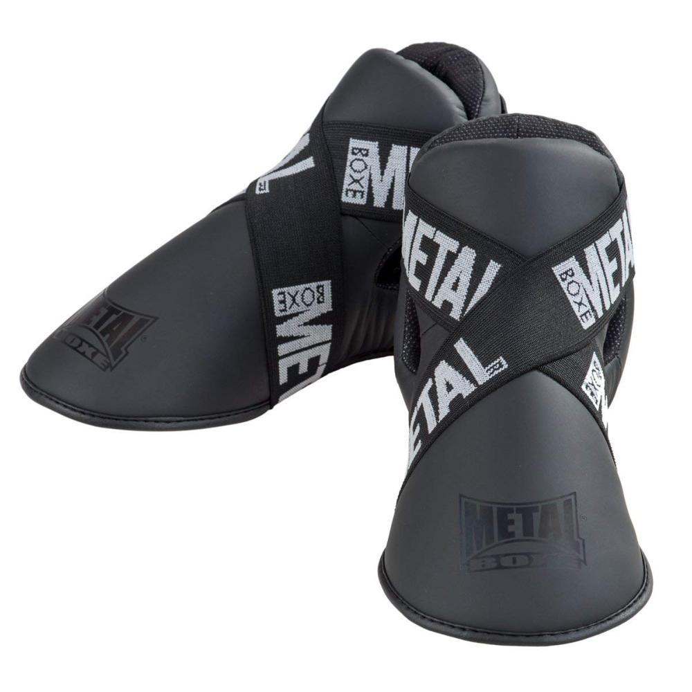 Black Bottillon Full Contact protective footgear by Metal Boxe with PU outer material and elastic strap closure for full contact and karate competitions