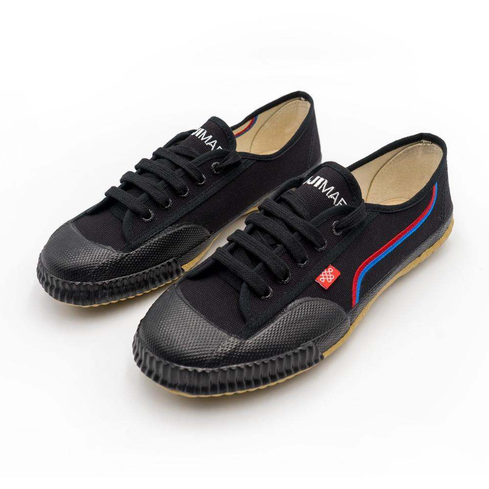 Black Chaussures Shaolin FUJIMAE lightweight cotton canvas martial arts shoes with rubber sole and lace-up design