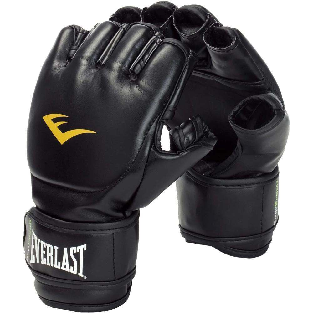 Gants de MMA Everlast noirs en PU mat avec mousse triple densité et maintien poignet velcro