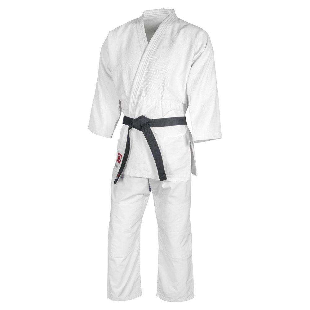 White Keikogi Aïkido FUJIMAE training gi with reinforced jacket and pants, elastic waistband, suitable for children and adults.
