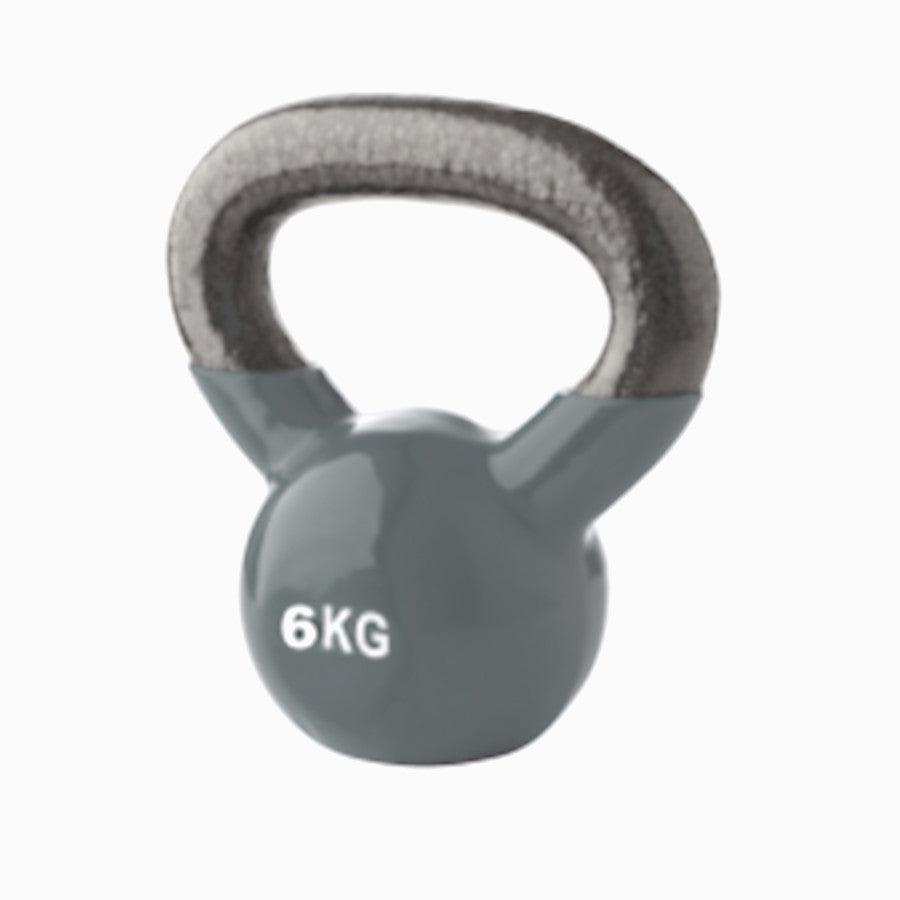 Gray kettlebell Tremblay weighing 6 kg with textured handle for fitness and strength training